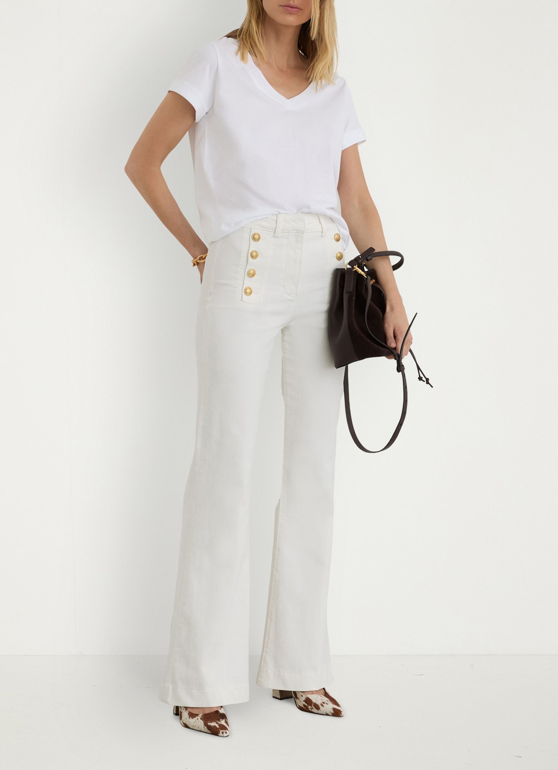 Reiss Athena high waist flared fit jeans in katoenblend - voorkant 3 wit