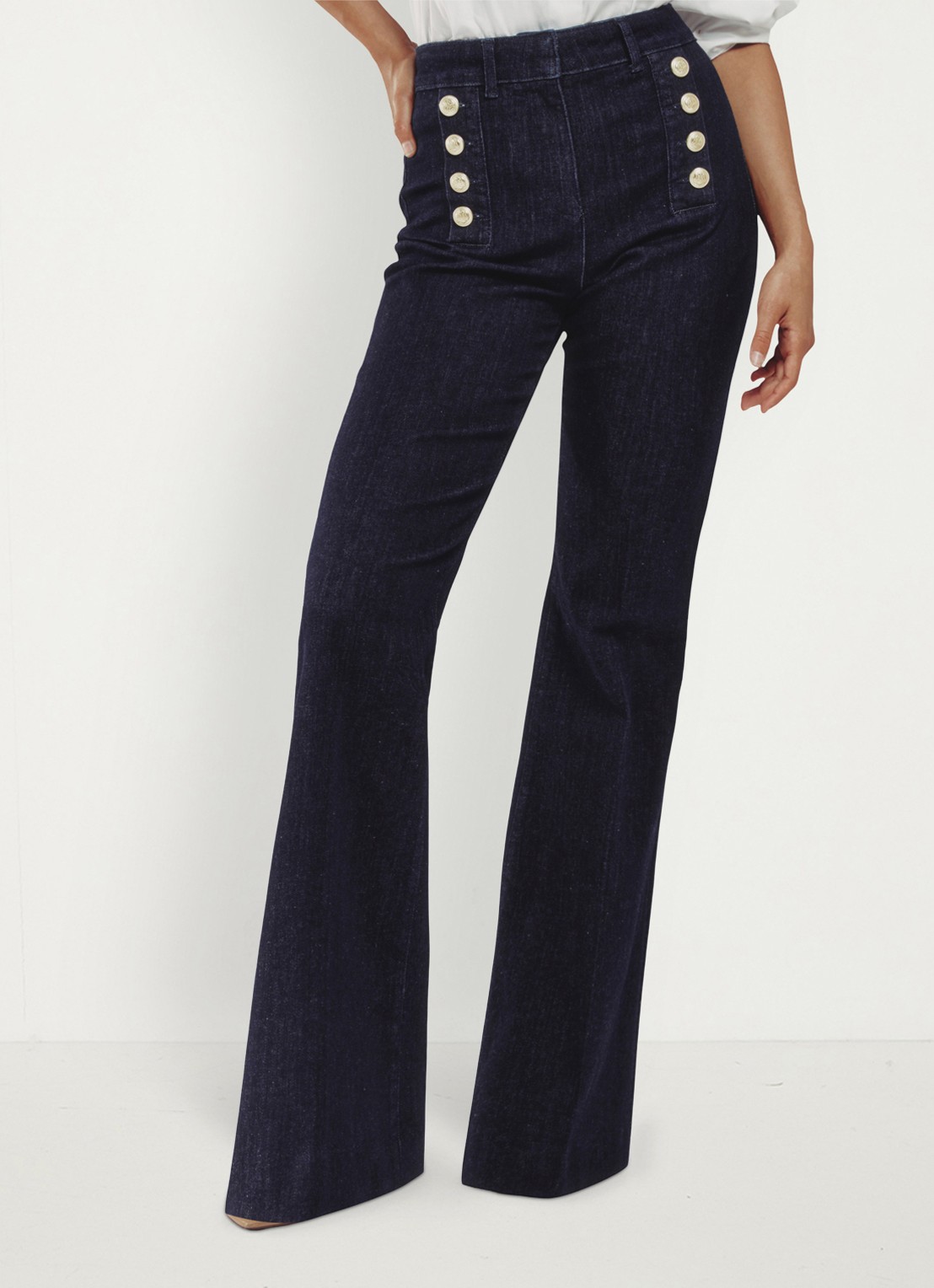 Reiss Athena high waist flared jeans met knoopdetail - detail 3 donkerblauw