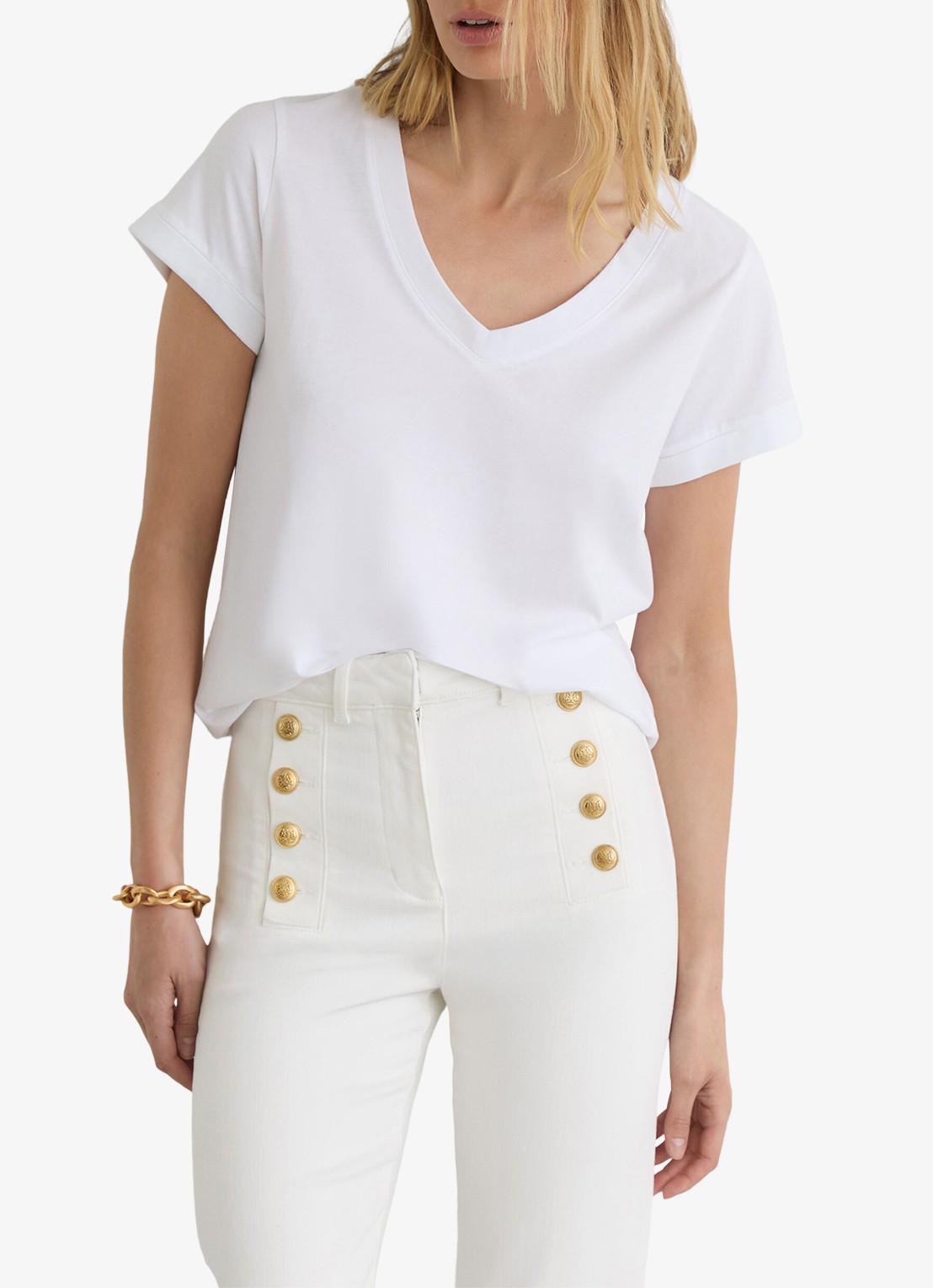 Reiss Athena mid waist flared jeans met knoopdetail - detail 5 wit