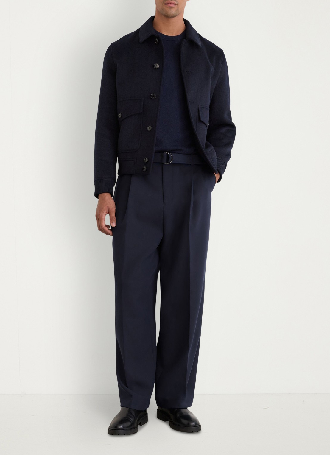 Reiss Atwell loose fit pantalon met ceintuur - voorkant 2 navy / blauw