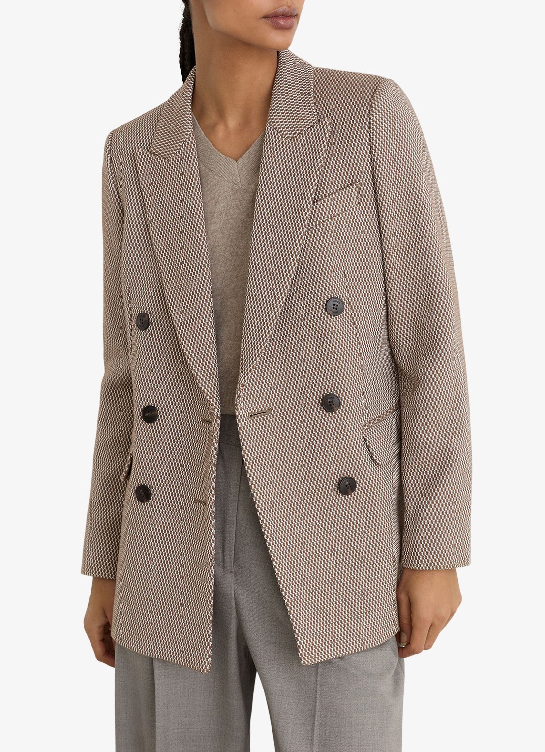 Reiss Aubrey double-breasted blazer in wolblend - detail beige