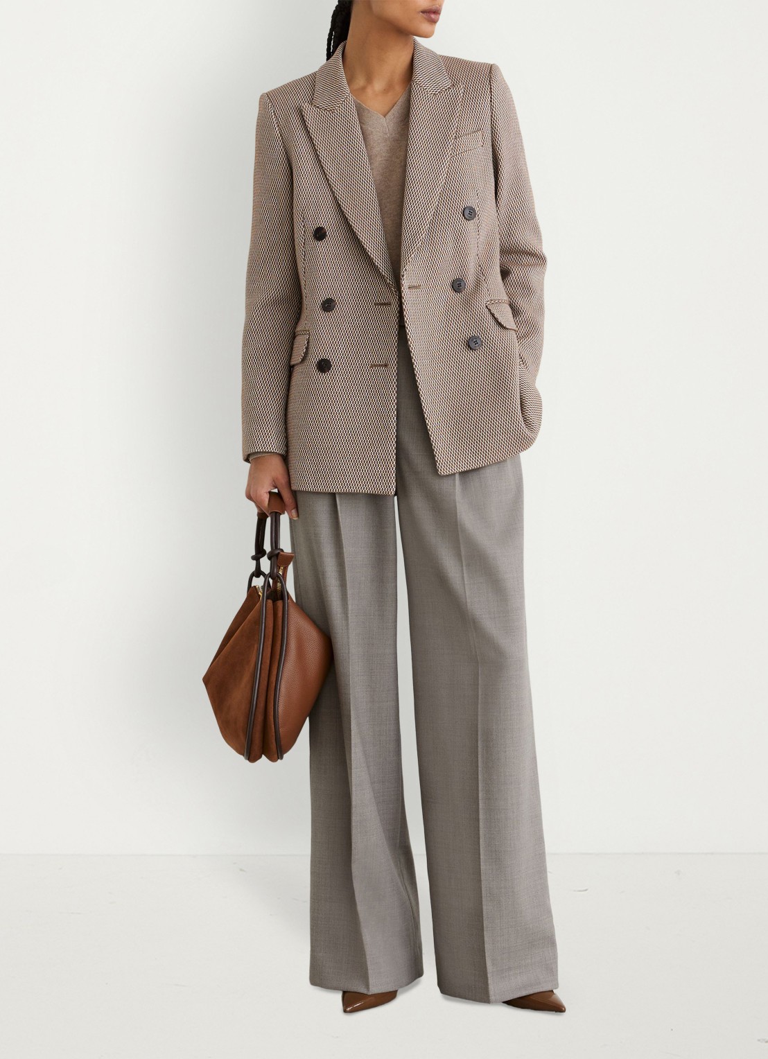 Reiss Aubrey double-breasted blazer in wolblend - detail 4 beige