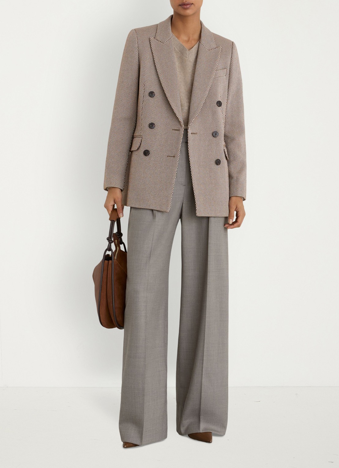 Reiss Aubrey double-breasted blazer in wolblend - voorkant 7 beige