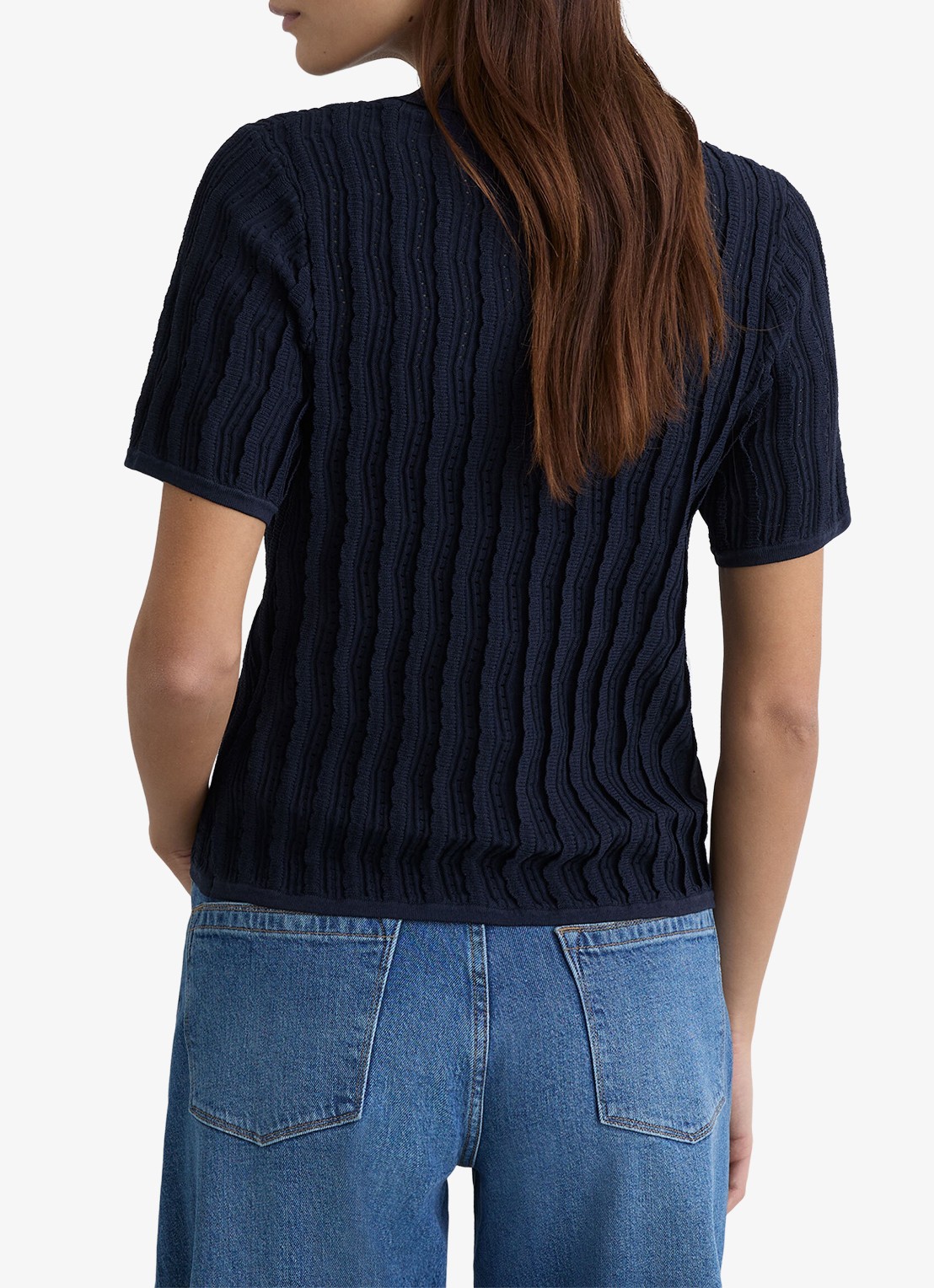 Reiss Audrey blouse met structuur - achterkant 3 donkerblauw