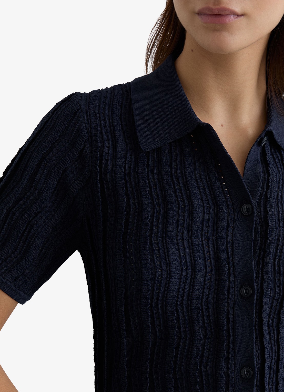 Reiss Audrey blouse met structuur - detail 5 donkerblauw