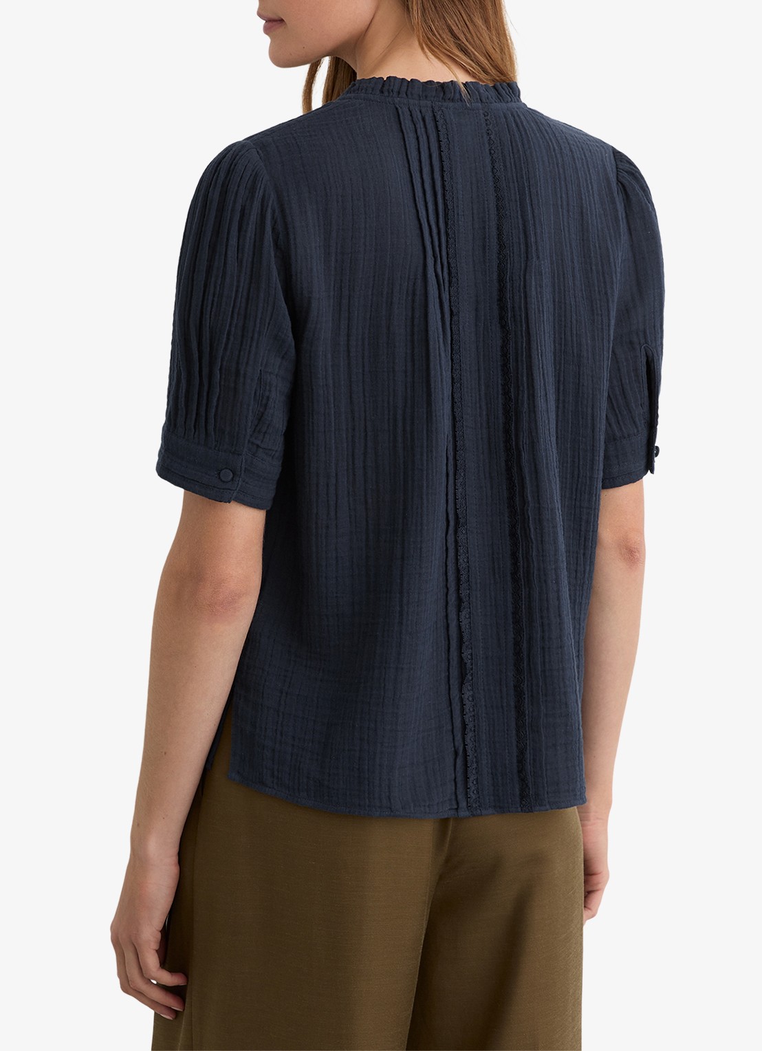 Reiss AURELIA Cotton Cheesecloth Frill-Neck Top - achterkant 6 donkerblauw