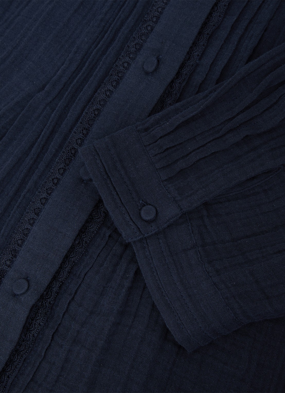 Reiss AURELIA Cotton Cheesecloth Frill-Neck Top - detail 5 donkerblauw