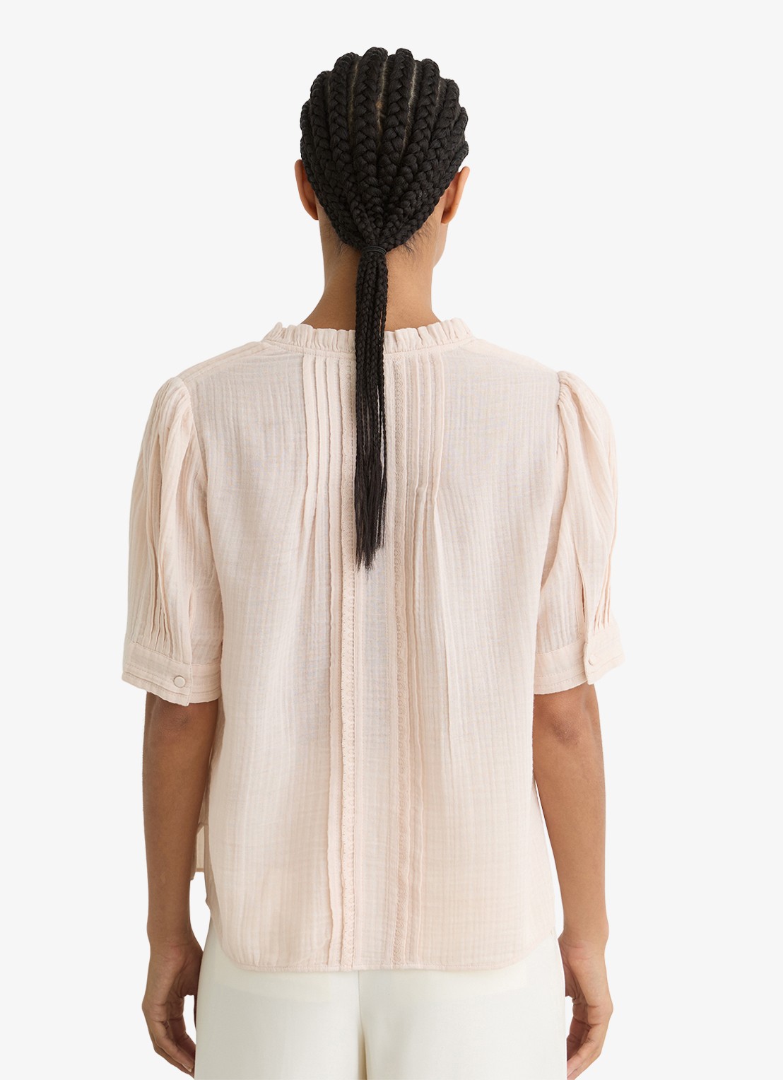 Reiss AURELIA Cotton Cheesecloth Frill-Neck Top - achterkant roze