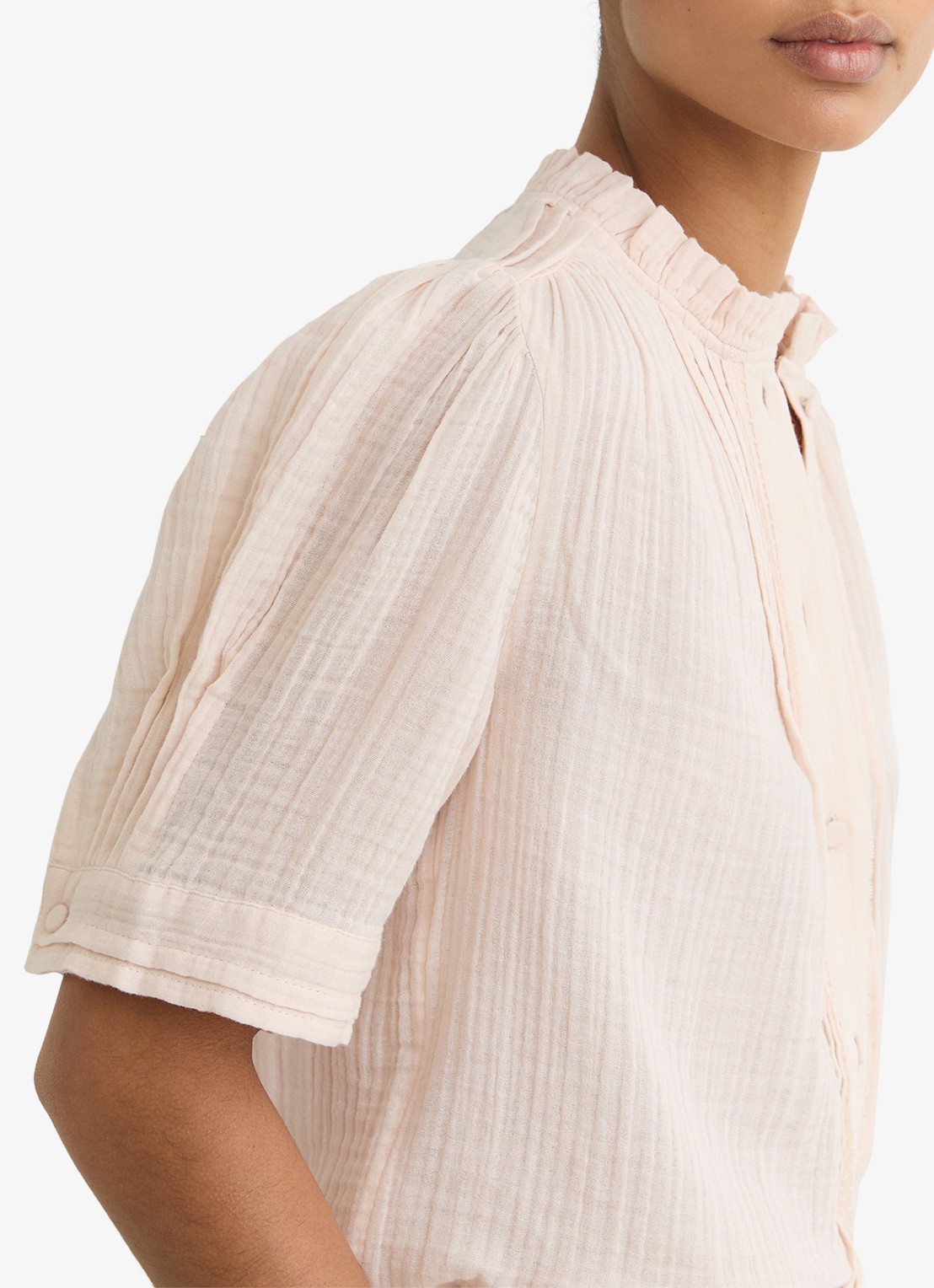 Reiss AURELIA Cotton Cheesecloth Frill-Neck Top - detail 5 roze