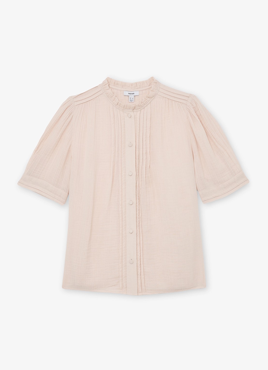 Reiss AURELIA Cotton Cheesecloth Frill-Neck Top - voorkant 2 roze