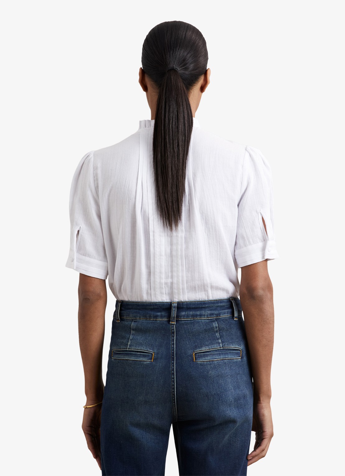 Reiss AURELIA Cotton Cheesecloth Frill-Neck Top - achterkant 3 wit