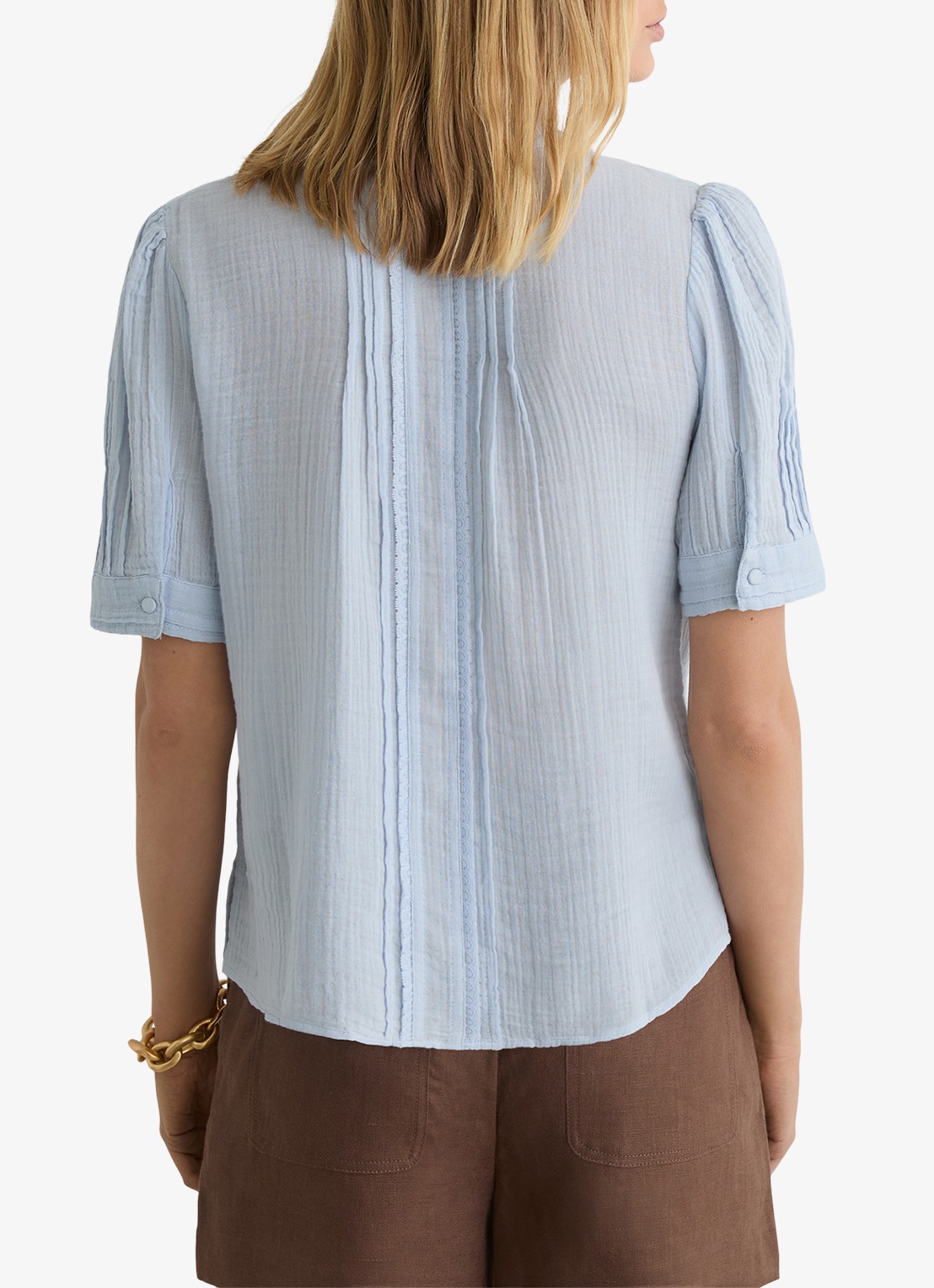 Reiss AURELIA Cotton Cheesecloth Frill-Neck Top - achterkant lichtblauw