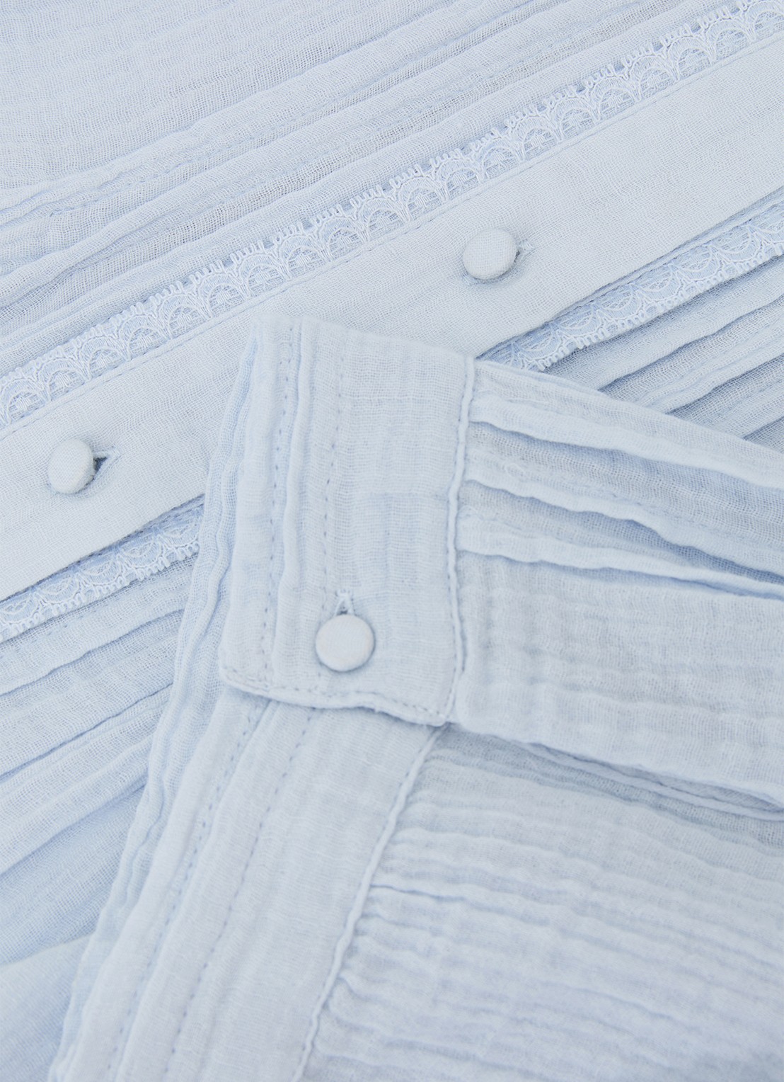 Reiss AURELIA Cotton Cheesecloth Frill-Neck Top - detail 5 lichtblauw