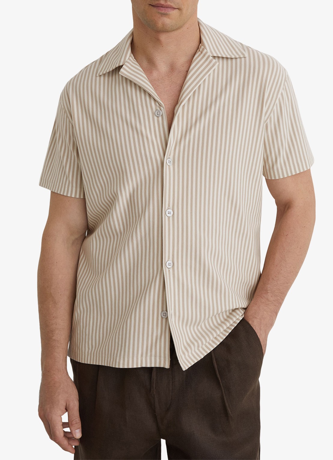 Reiss Aurelia overhemd met streepprint - detail beige