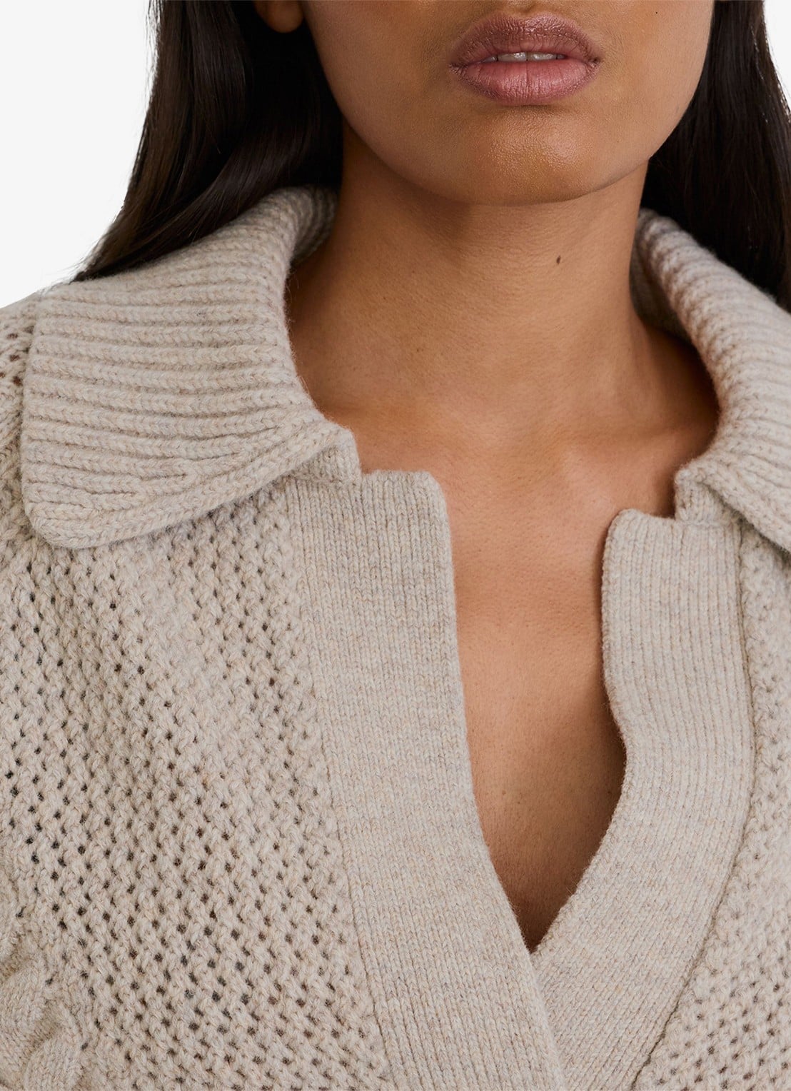 Reiss Auriele grofgebreide trui van wol - detail 2 beige