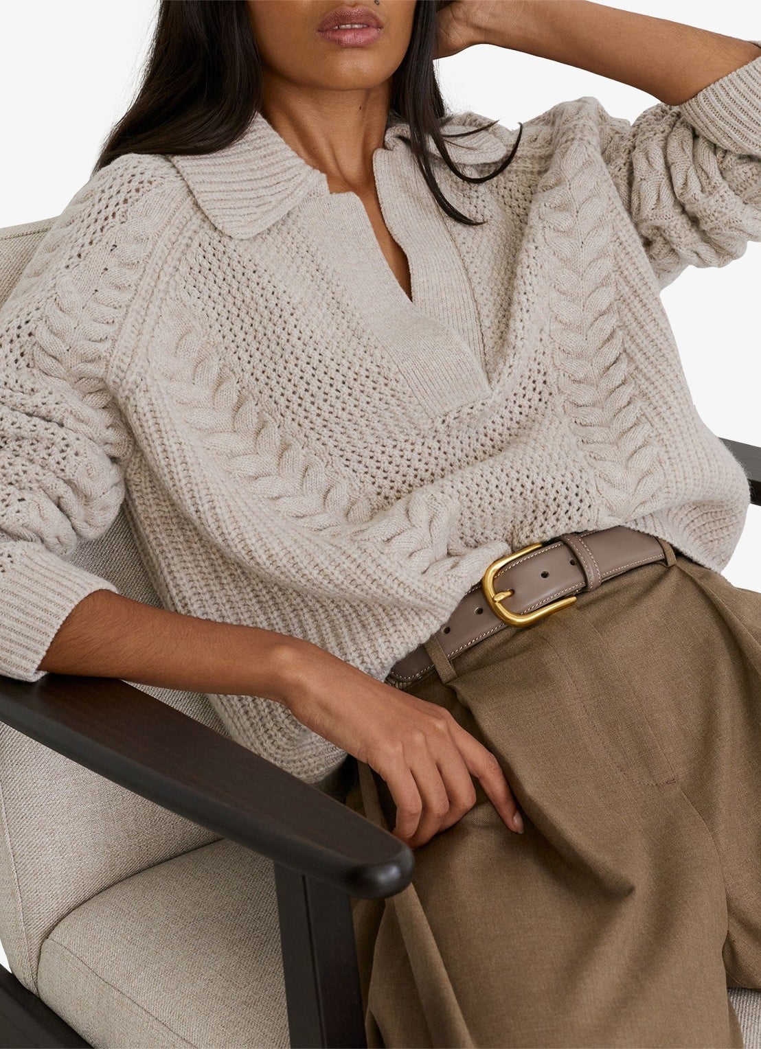 Reiss Auriele grofgebreide trui van wol - detail 3 beige
