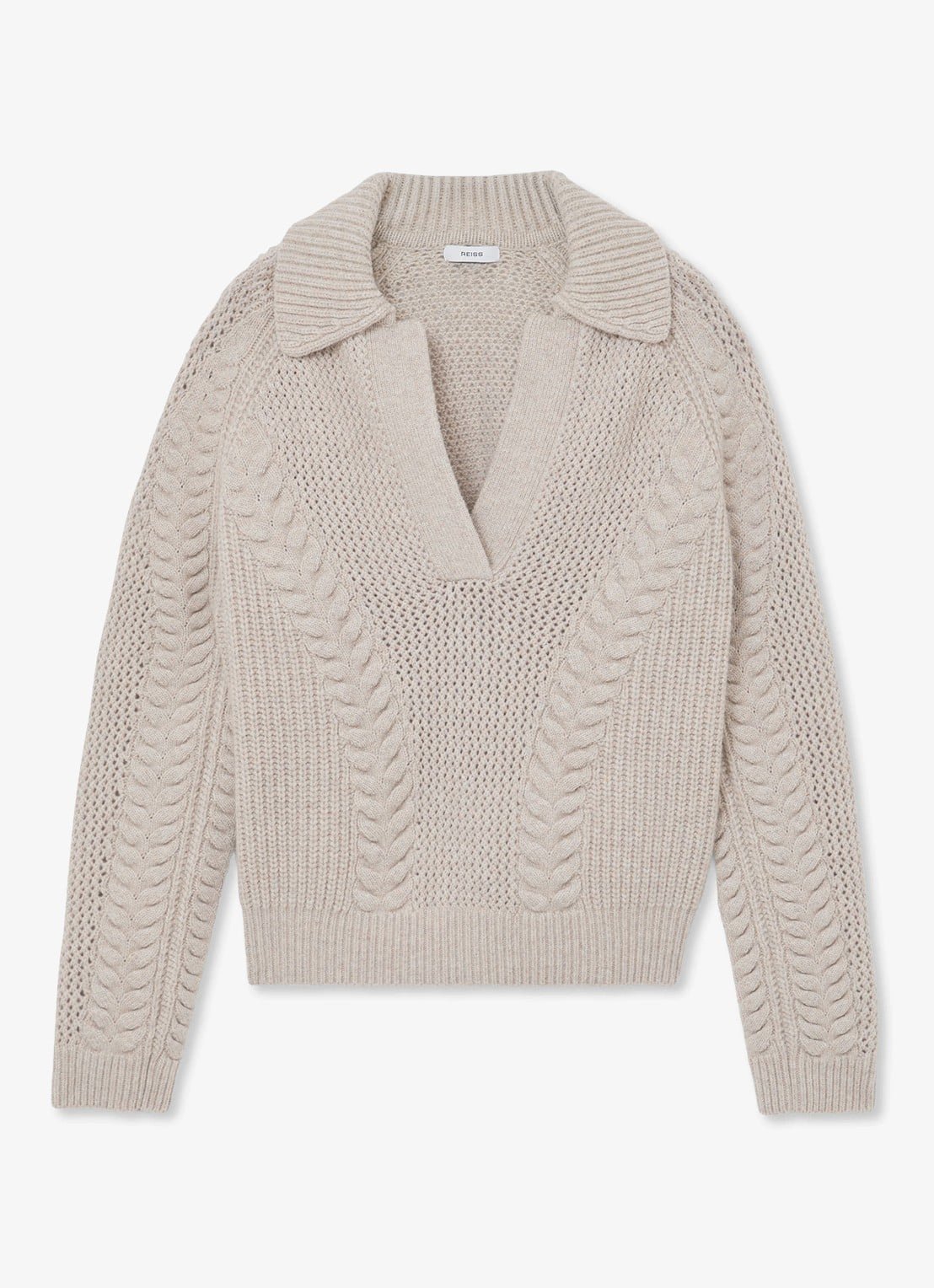 Reiss Auriele grofgebreide trui van wol - voorkant 5 beige