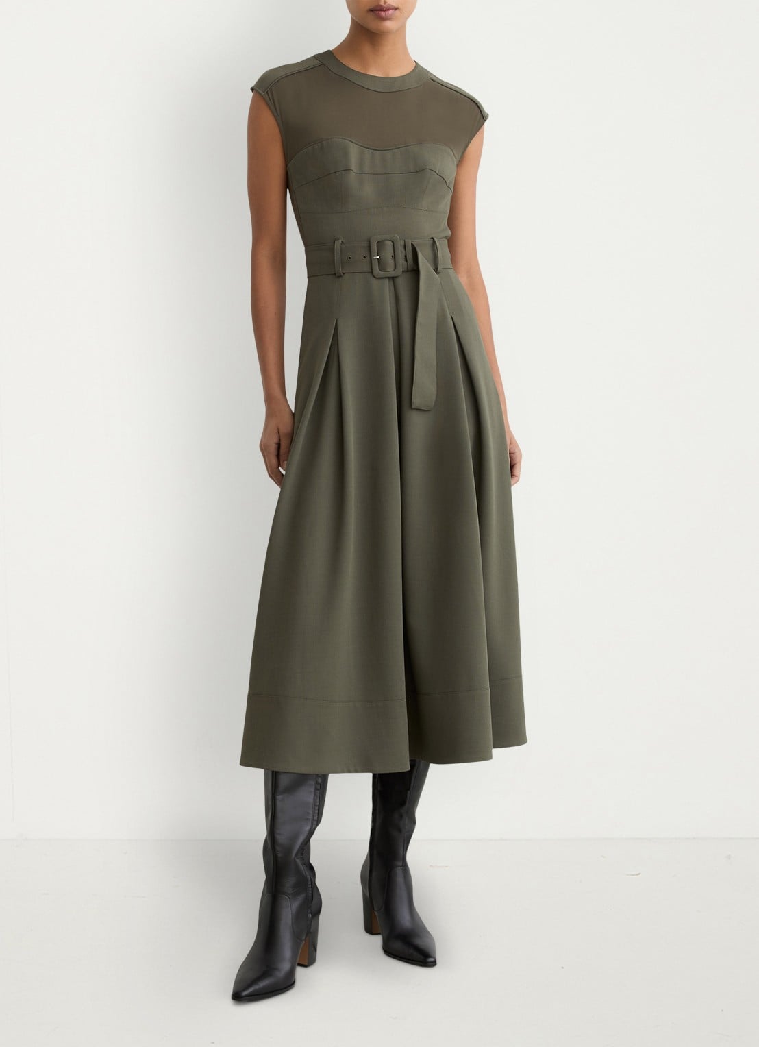 Reiss Ava midi A-lijn jurk met ceintuur - detail 3 groen