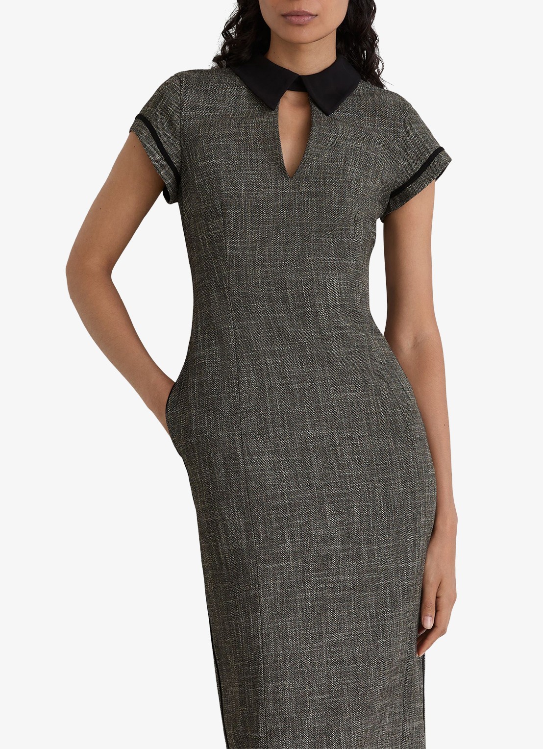 Reiss Ava midi jurk met steekzakken - detail grijs