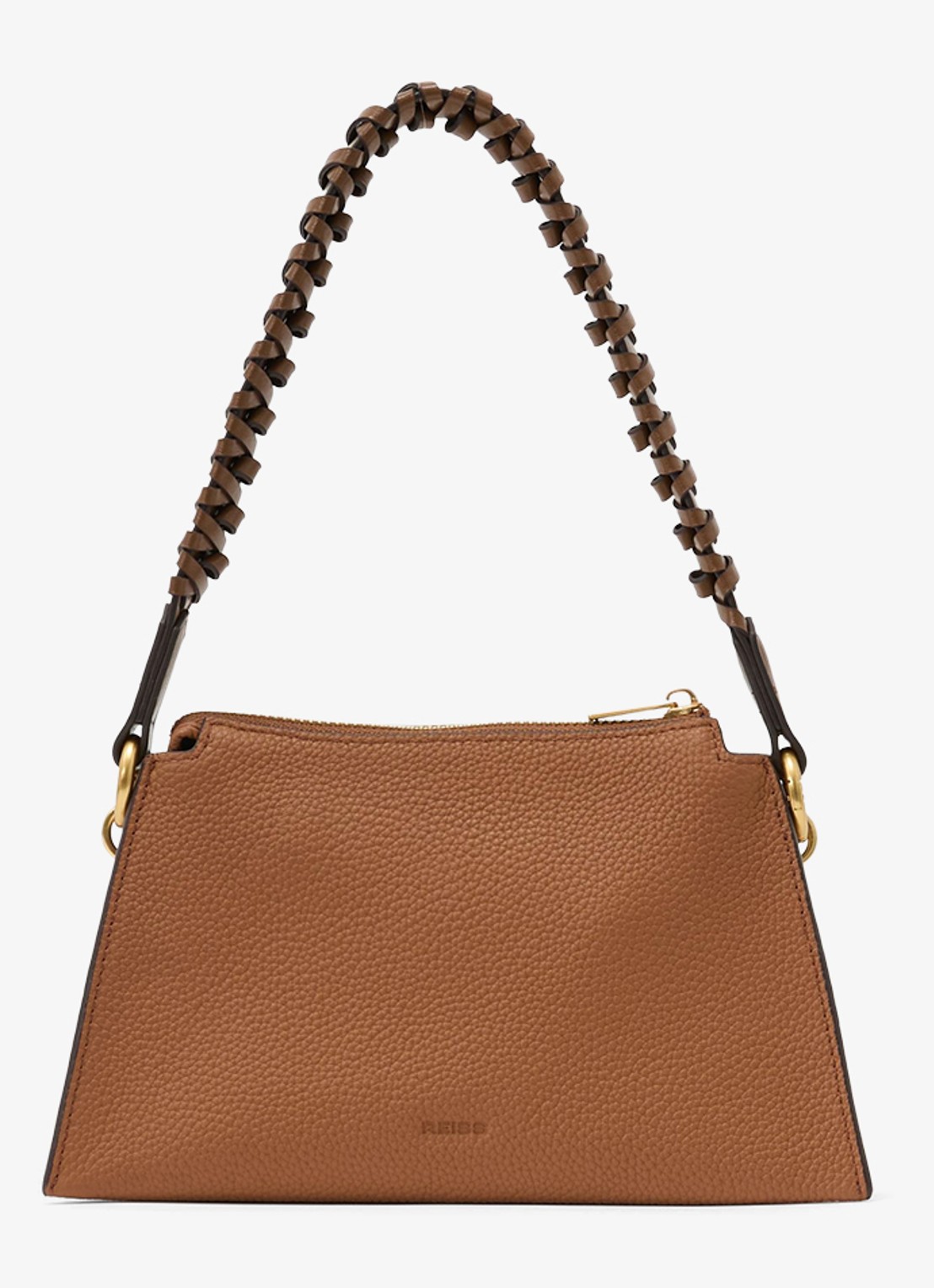 Reiss Avery schoudertas met suède details en crocostructuur - achterkant tan / beige