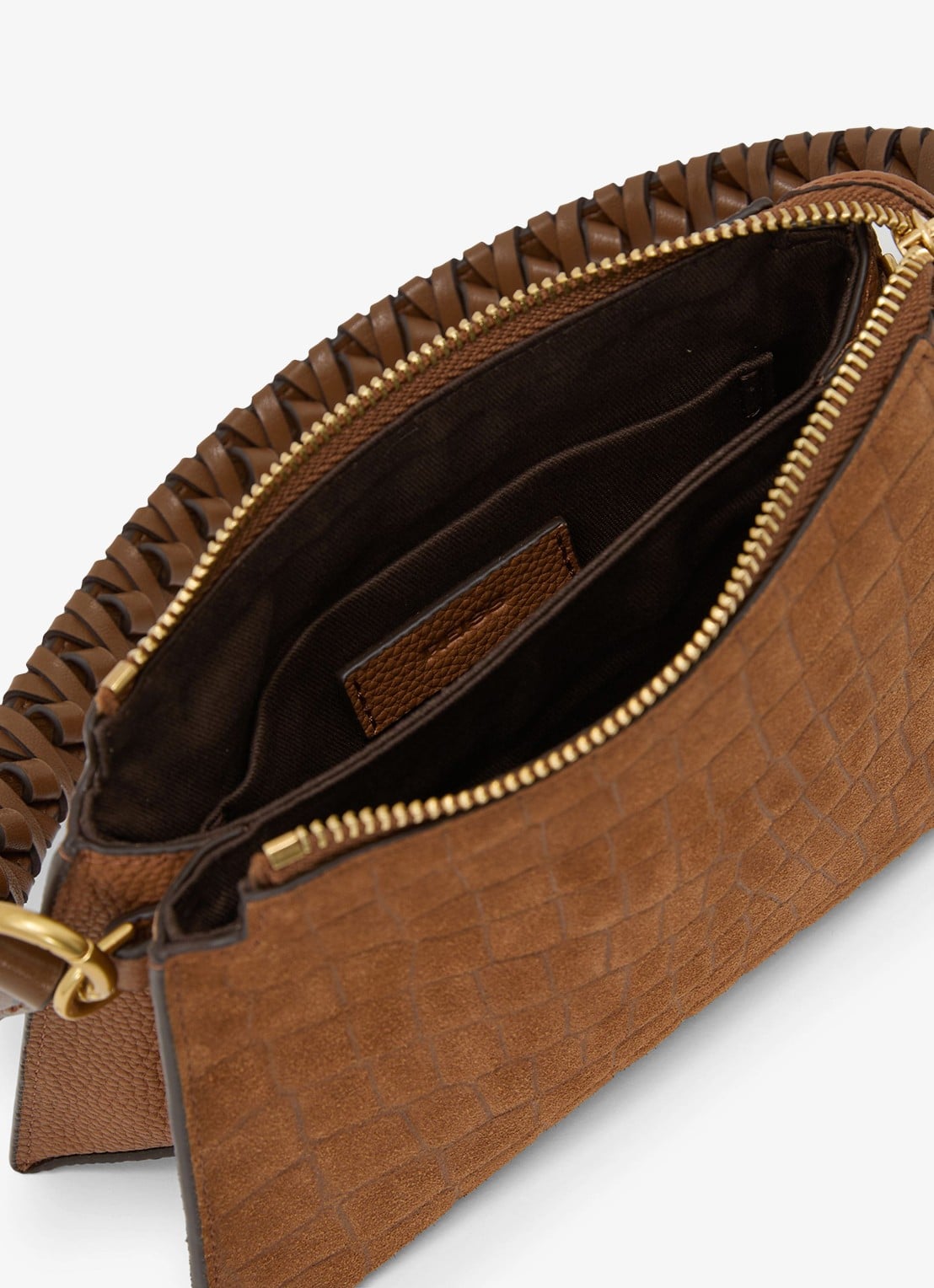 Reiss Avery schoudertas met suède details en crocostructuur - detail 3 tan / beige