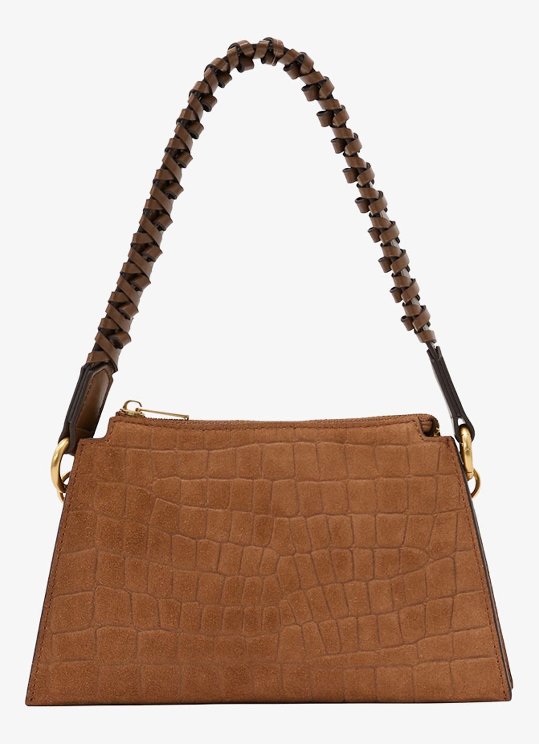 Reiss Avery schoudertas met suède details en crocostructuur - voorkant 6 tan / beige