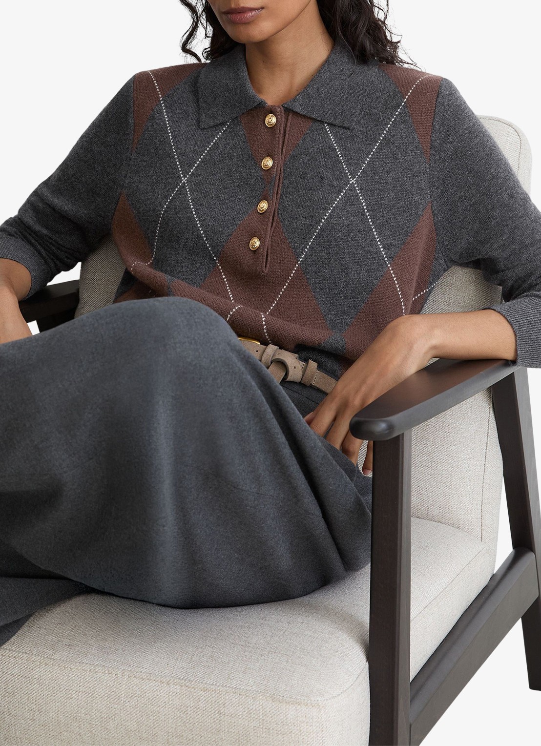 Reiss Averya pullover in kasjmierblend met polokraag - detail 3 donkergrijs