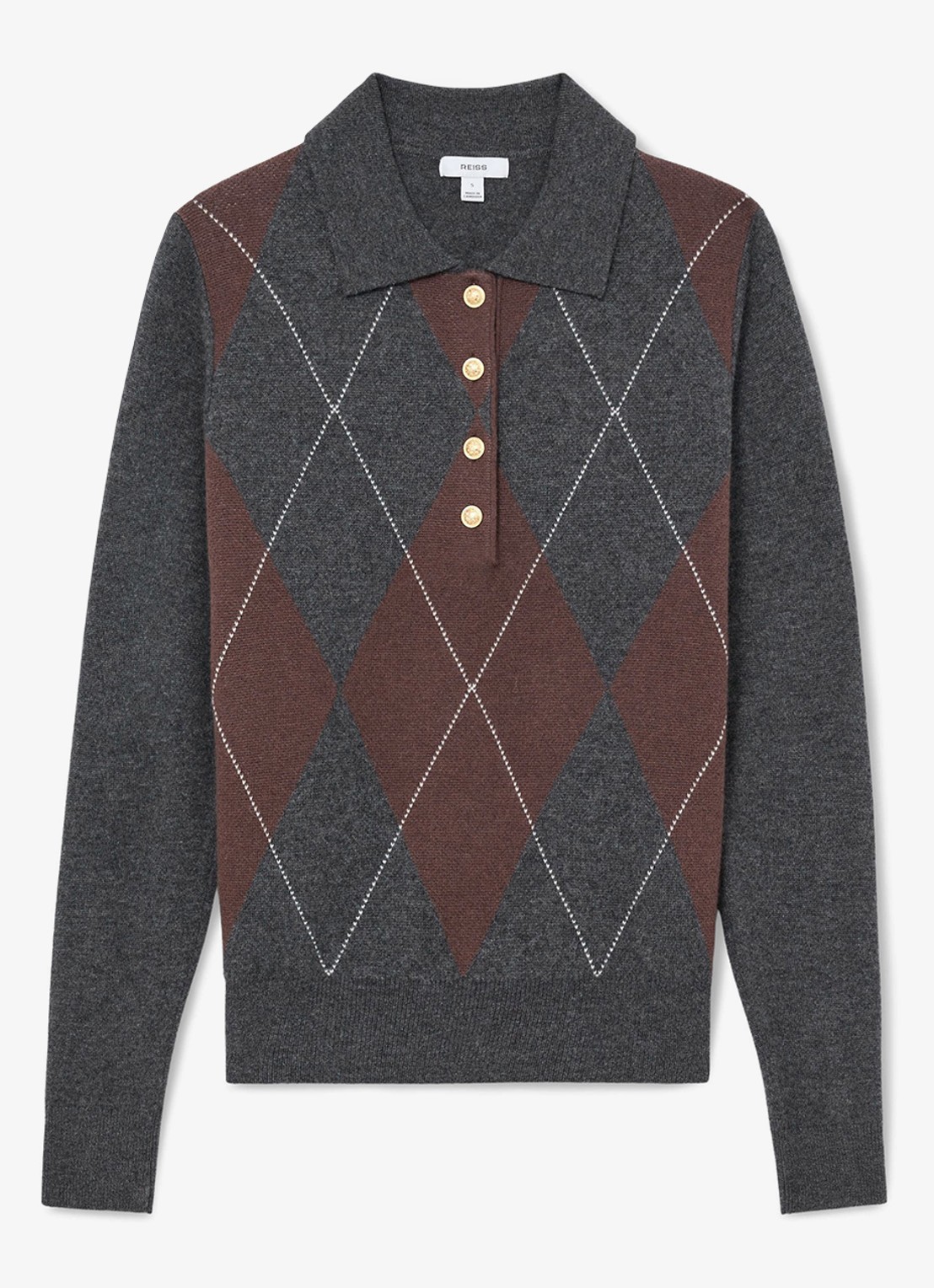Reiss Averya pullover in kasjmierblend met polokraag - voorkant donkergrijs