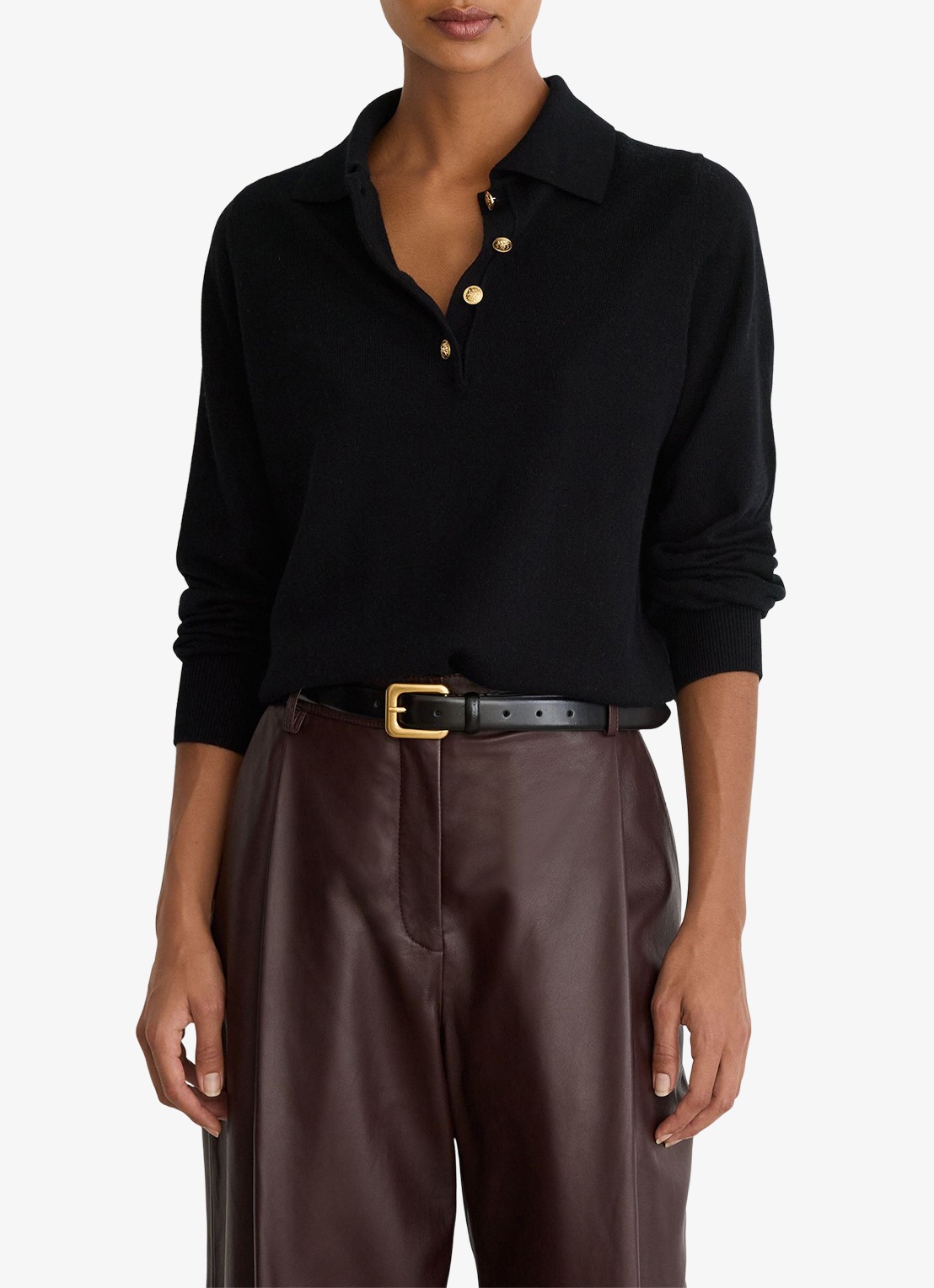 Reiss Averya pullover in kasjmierblend met polokraag - detail 2 black / zwart