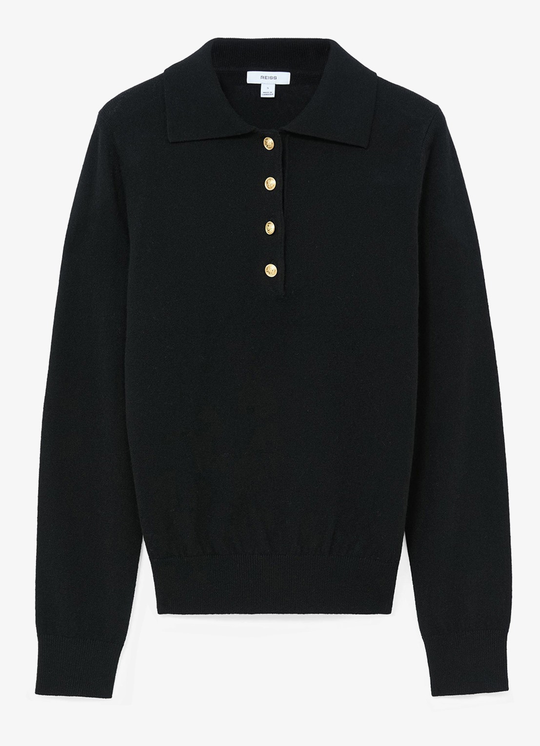 Reiss Averya pullover in kasjmierblend met polokraag - voorkant 5 black / zwart