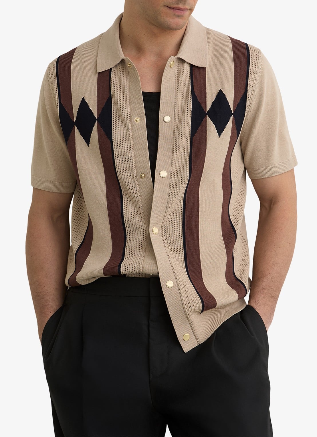Reiss Axis overhemd met ingebreid patroon - detail 3 camel