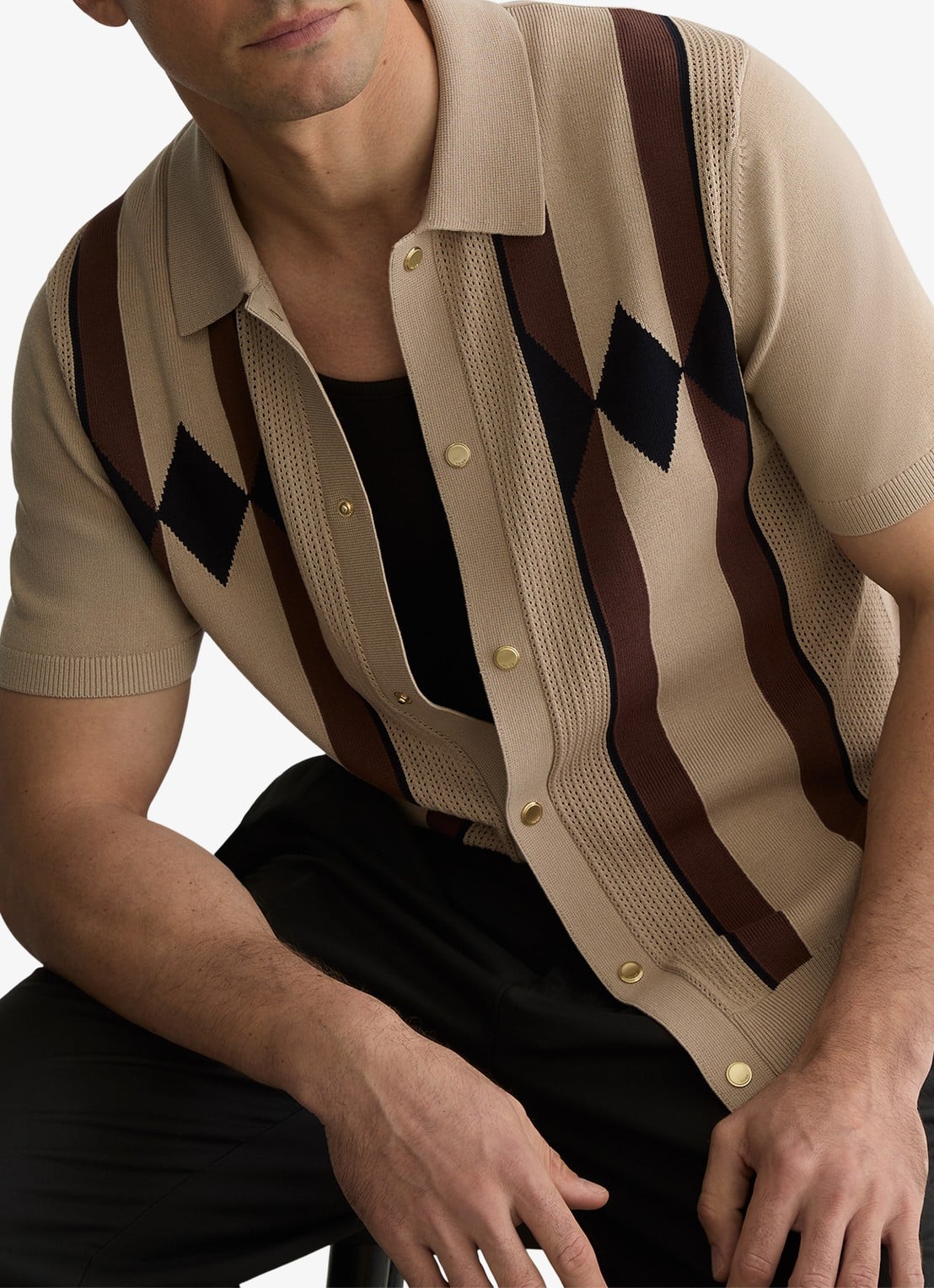 Reiss Axis overhemd met ingebreid patroon - detail 4 camel