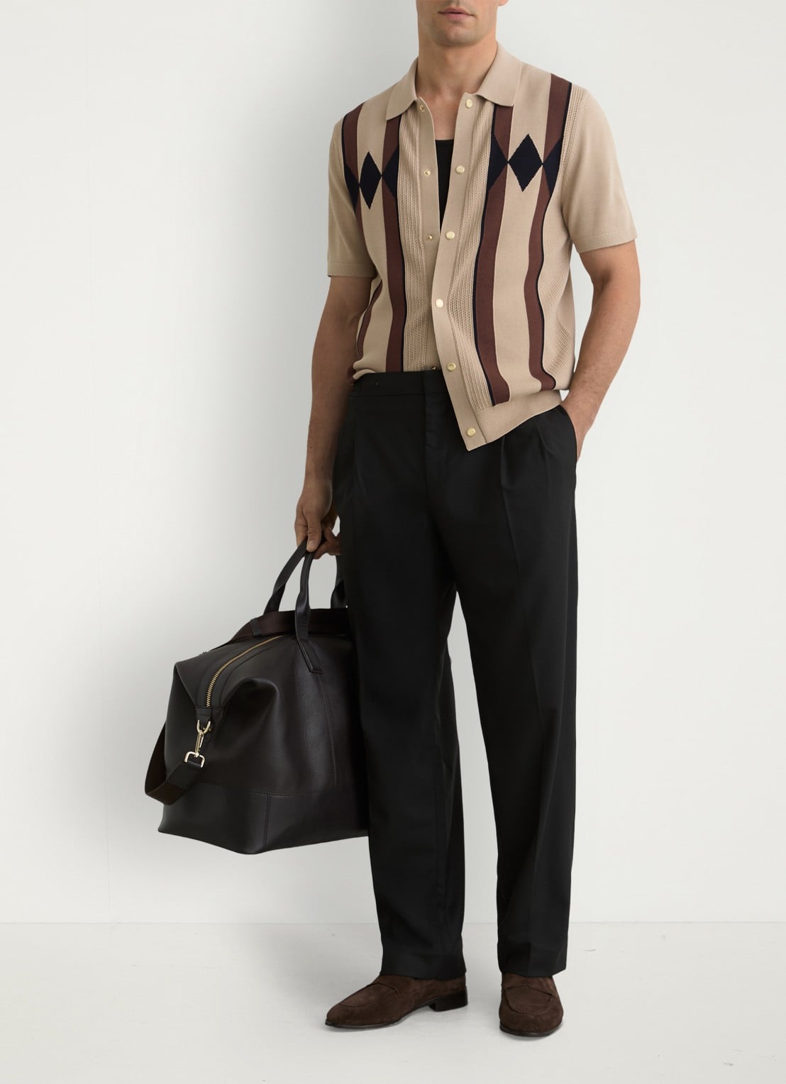 Reiss Axis overhemd met ingebreid patroon - voorkant 2 camel