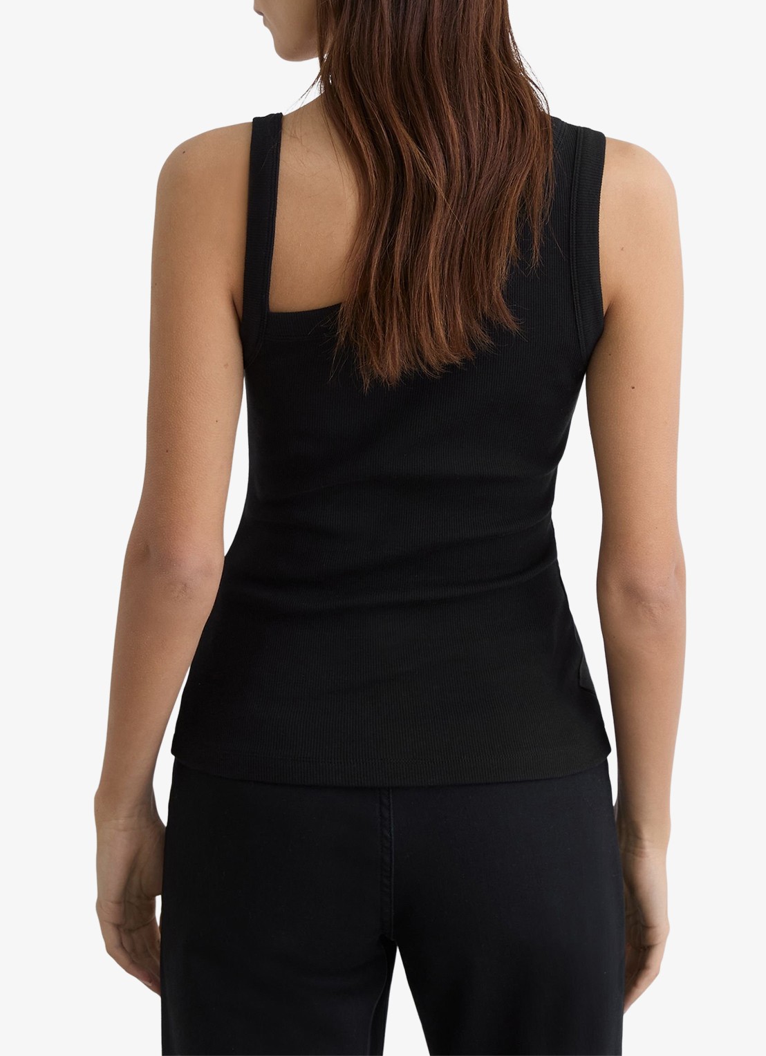 Reiss Aysha ribgebreide top met asymmetrische hals - achterkant black / zwart