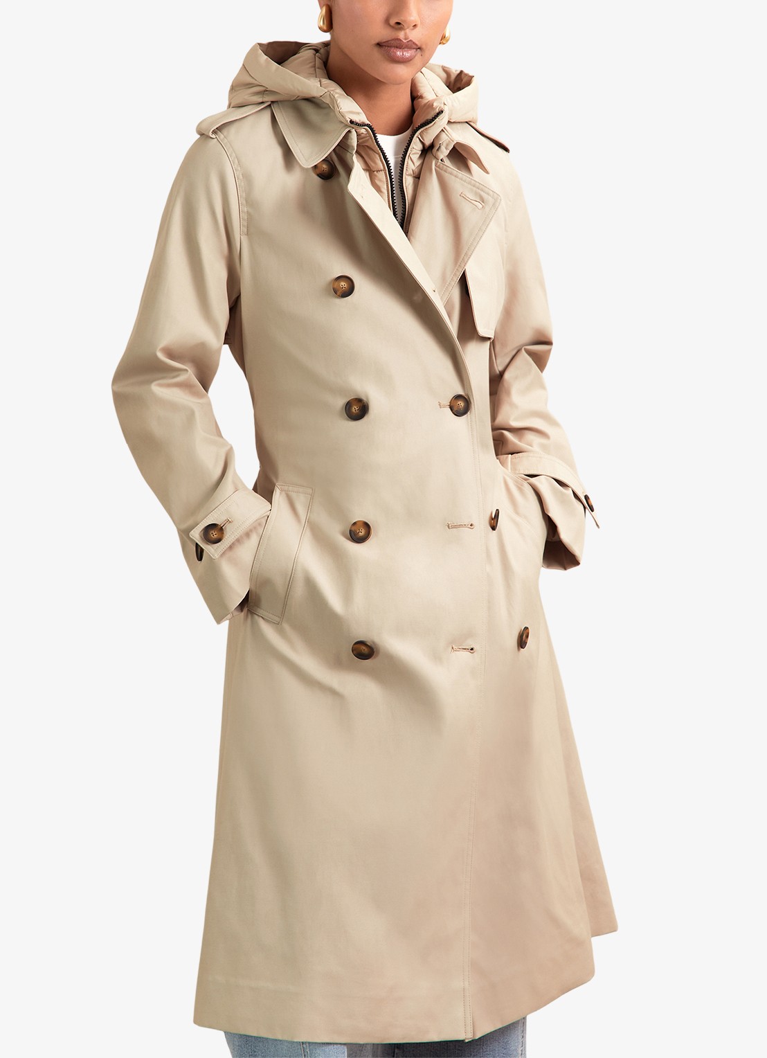 Reiss Azura double-breasted trenchcoat met afneembare capuchon - detail 3 beige