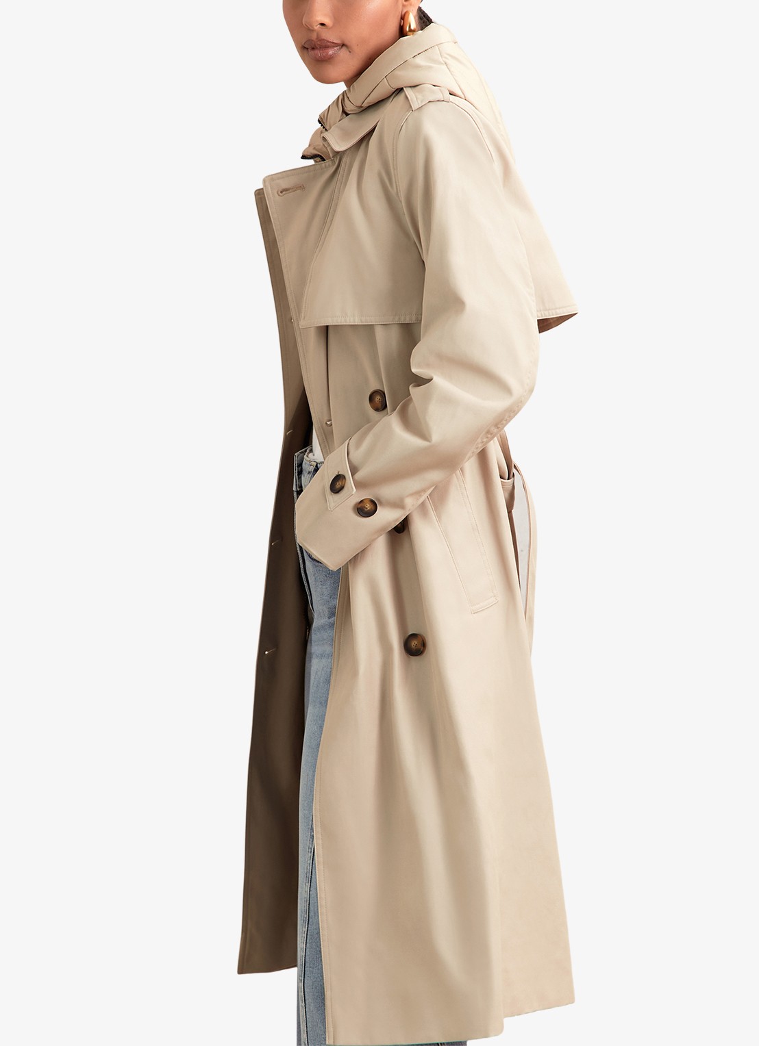 Reiss Azura double-breasted trenchcoat met afneembare capuchon - detail 4 beige