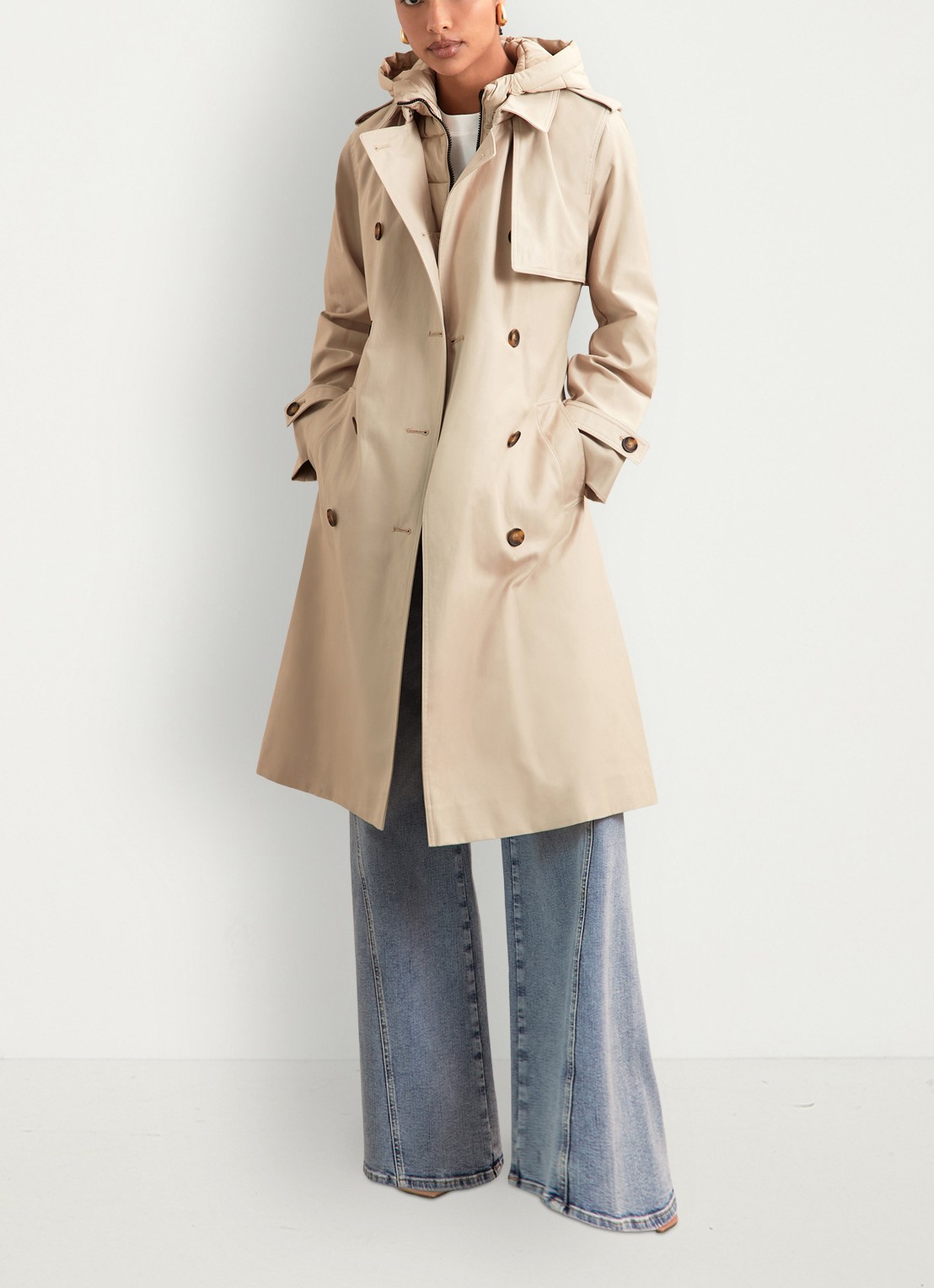Reiss Azura double-breasted trenchcoat met afneembare capuchon - detail 5 beige