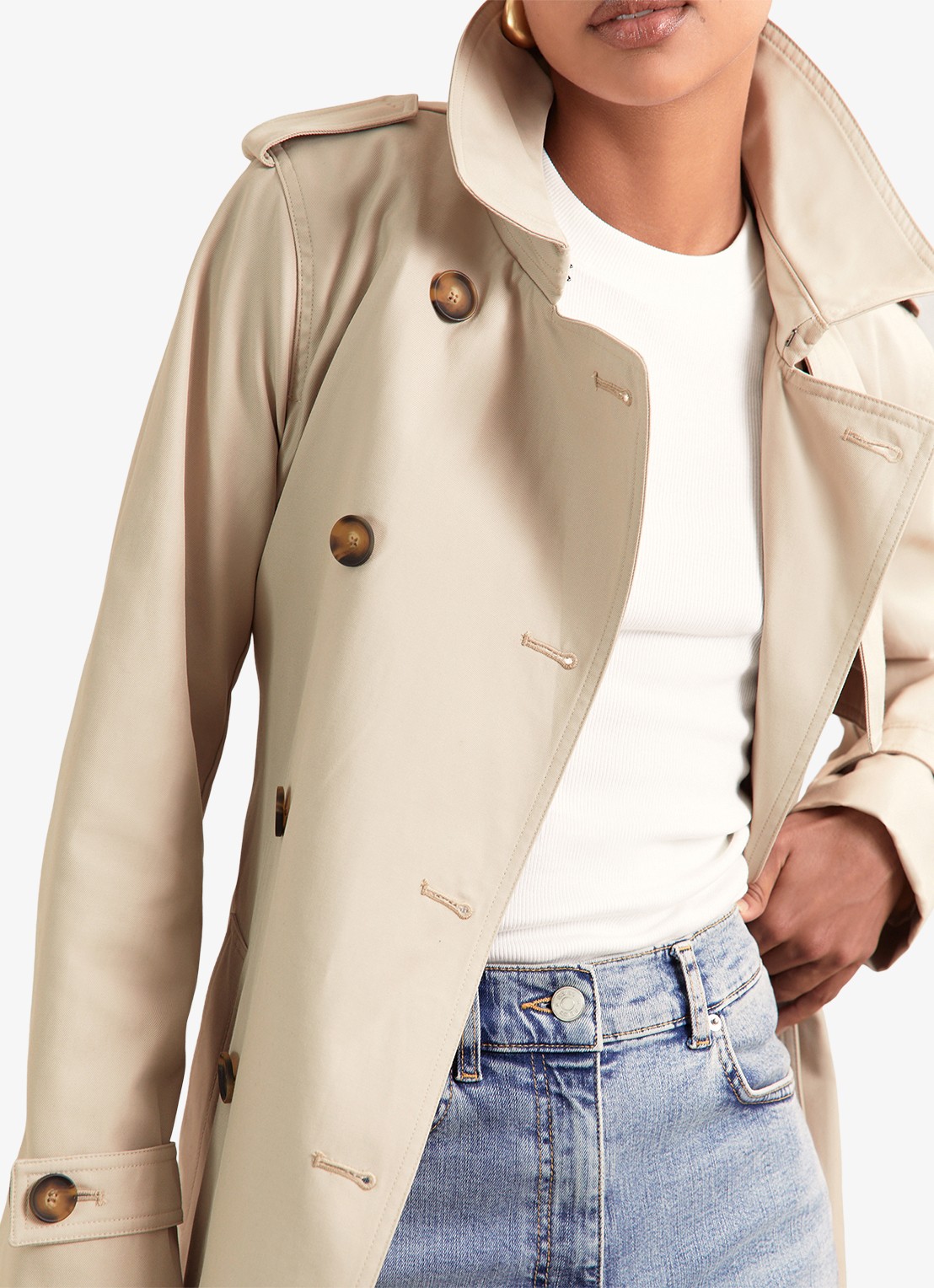 Reiss Azura double-breasted trenchcoat met afneembare capuchon - detail 6 beige