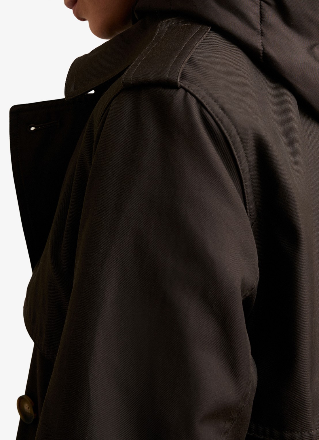 Reiss Azura double-breasted trenchcoat met afneembare capuchon - detail 2 donkerbruin