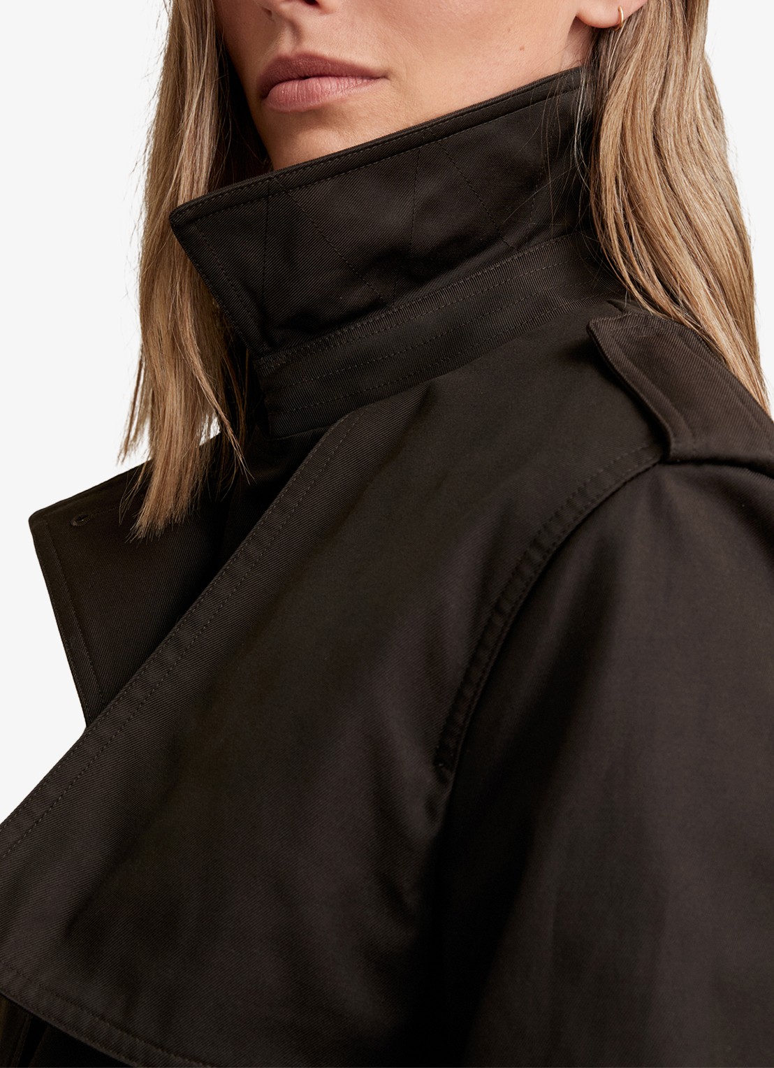 Reiss Azura double-breasted trenchcoat met afneembare capuchon - detail 3 donkerbruin