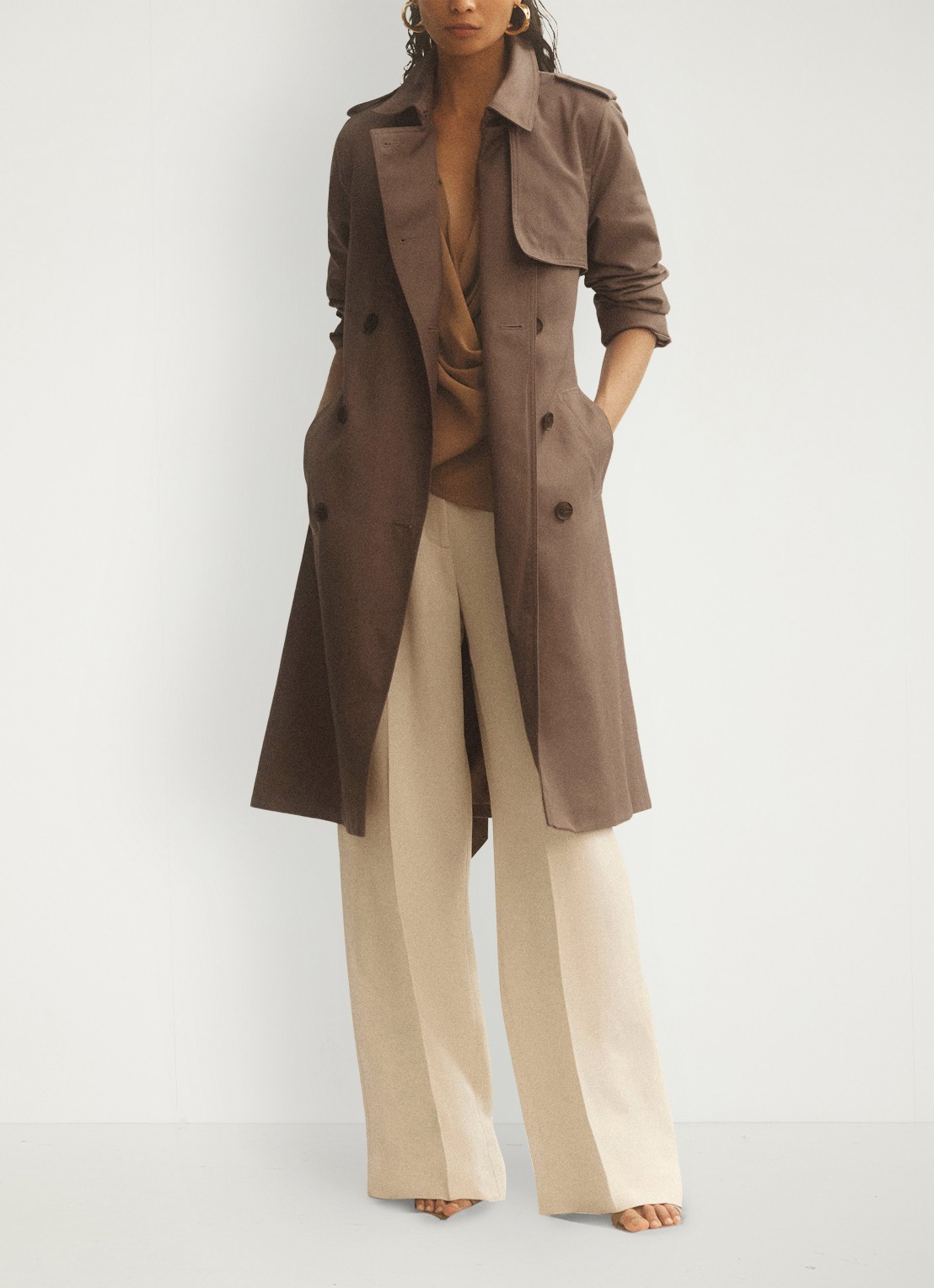 Reiss Azura double-breasted trenchcoat met afneembare capuchon - detail 9 beige