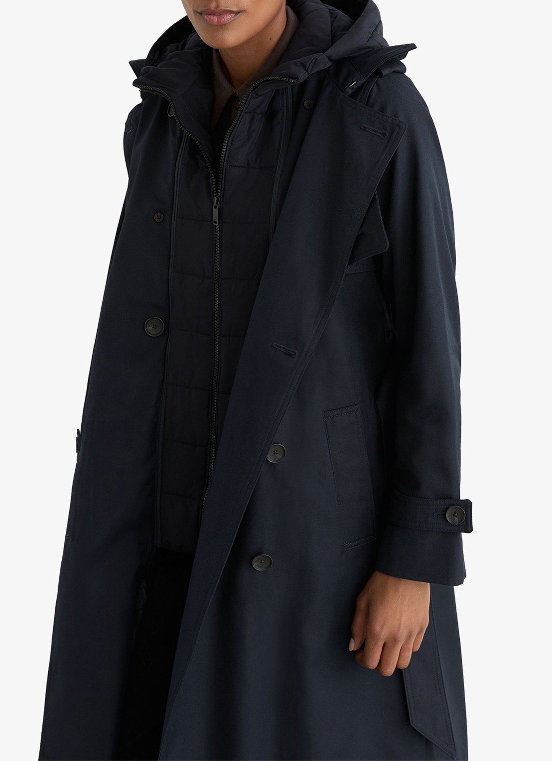 Reiss Azura double-breasted trenchcoat met afneembare capuchon - detail 5 blauw