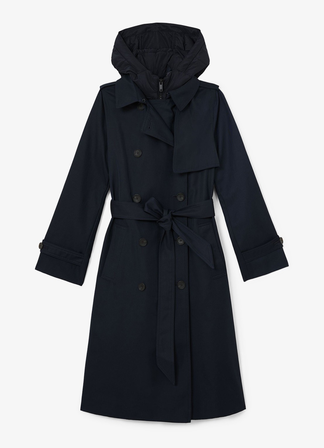 Reiss Azura double-breasted trenchcoat met afneembare capuchon - voorkant 7 blauw