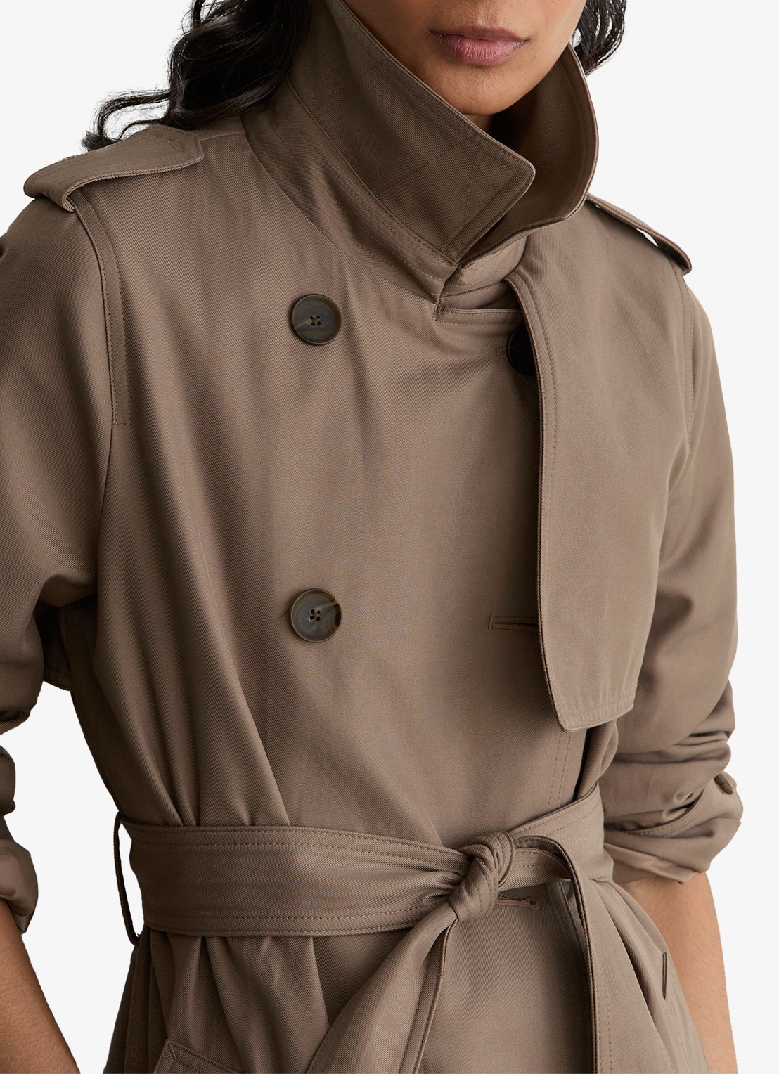 Reiss Azura Trenchcoat met ceintuur en afneembare capuchon - detail 5 beige