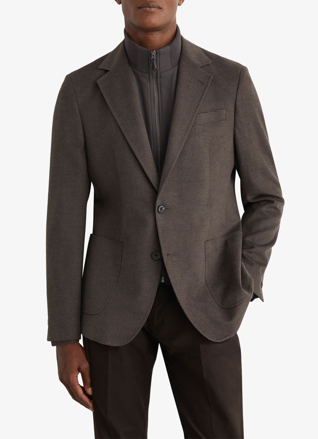 Reiss Badge fitted colbert met uitneembare voering met halve rits - detail 3 brown / bruin