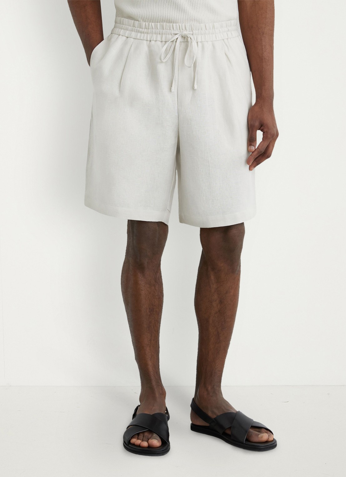 Reiss Barges straight fit korte broek van linnen - detail stone / beige