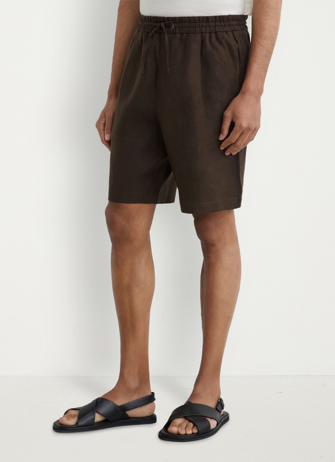 Reiss Barges straight fit korte broek van linnen - detail chocoladebruin
