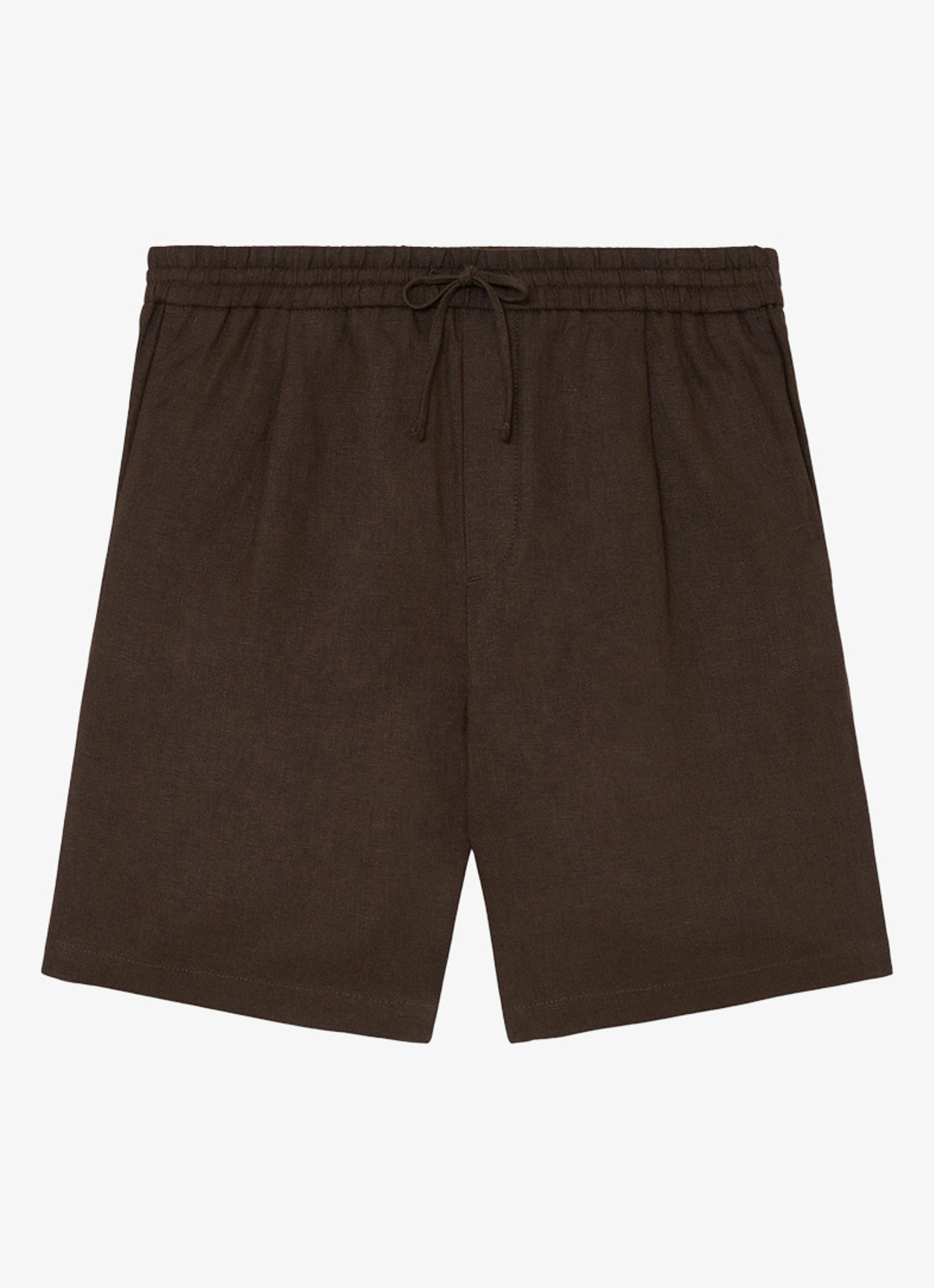 Reiss Barges straight fit korte broek van linnen - voorkant 3 chocoladebruin