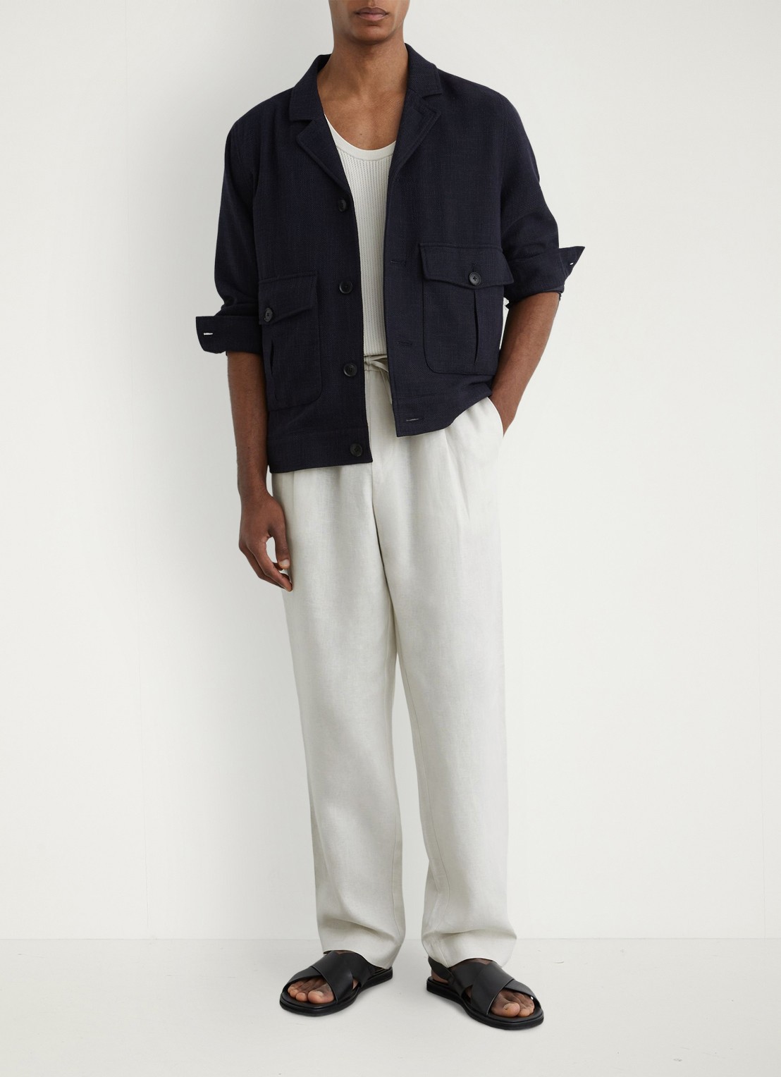 Reiss Barges straight fit pantalon van linnen - voorkant 3 stone / beige