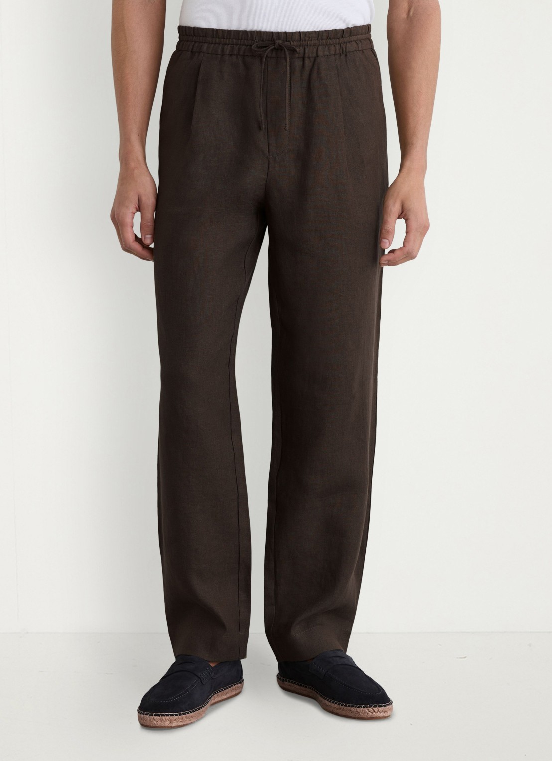 Reiss Barges straight fit pantalon van linnen - detail 4 chocoladebruin